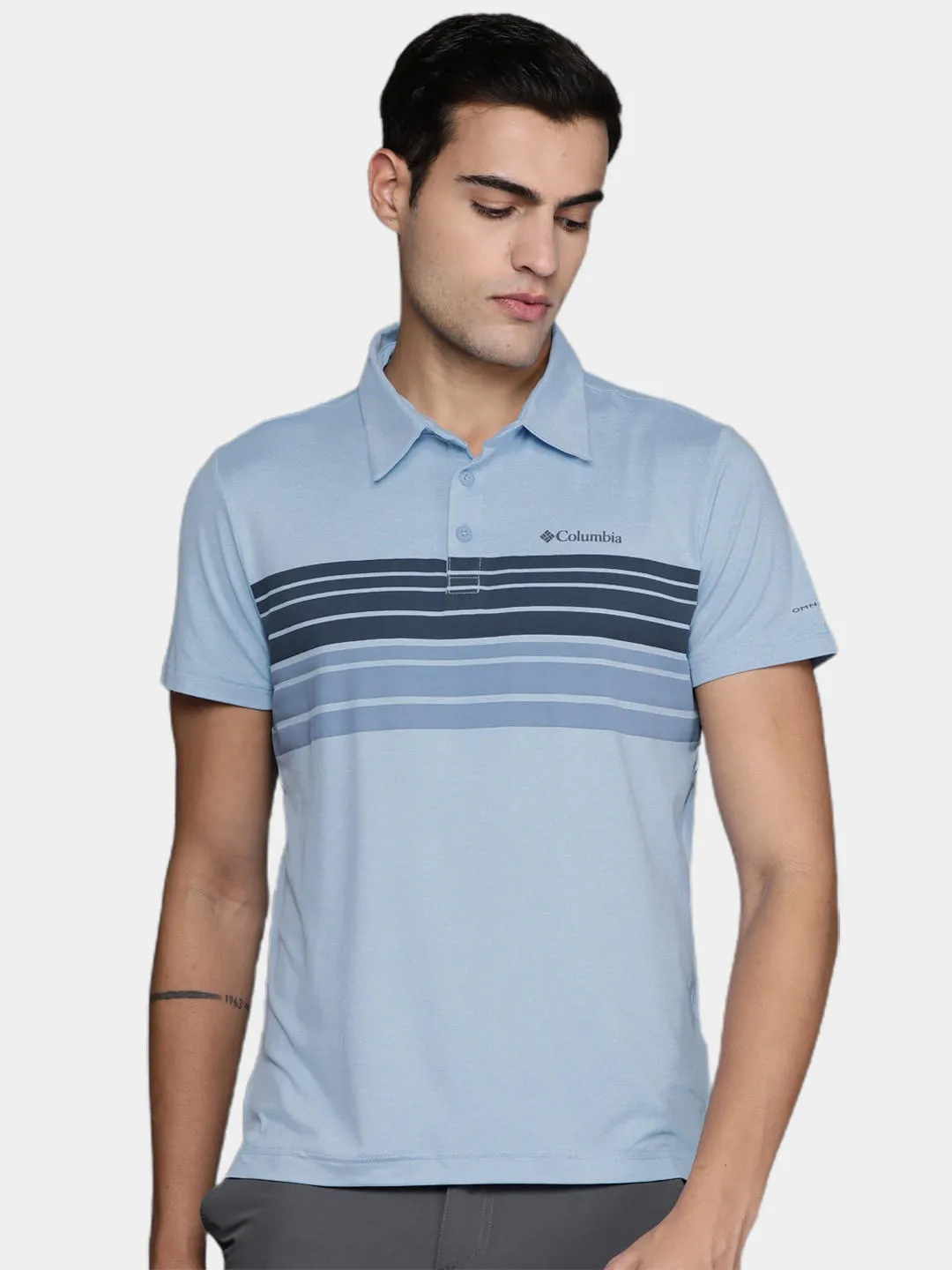Columbia Men Blue Omni-Wick Tech Trail Novelty Polo Tshirt