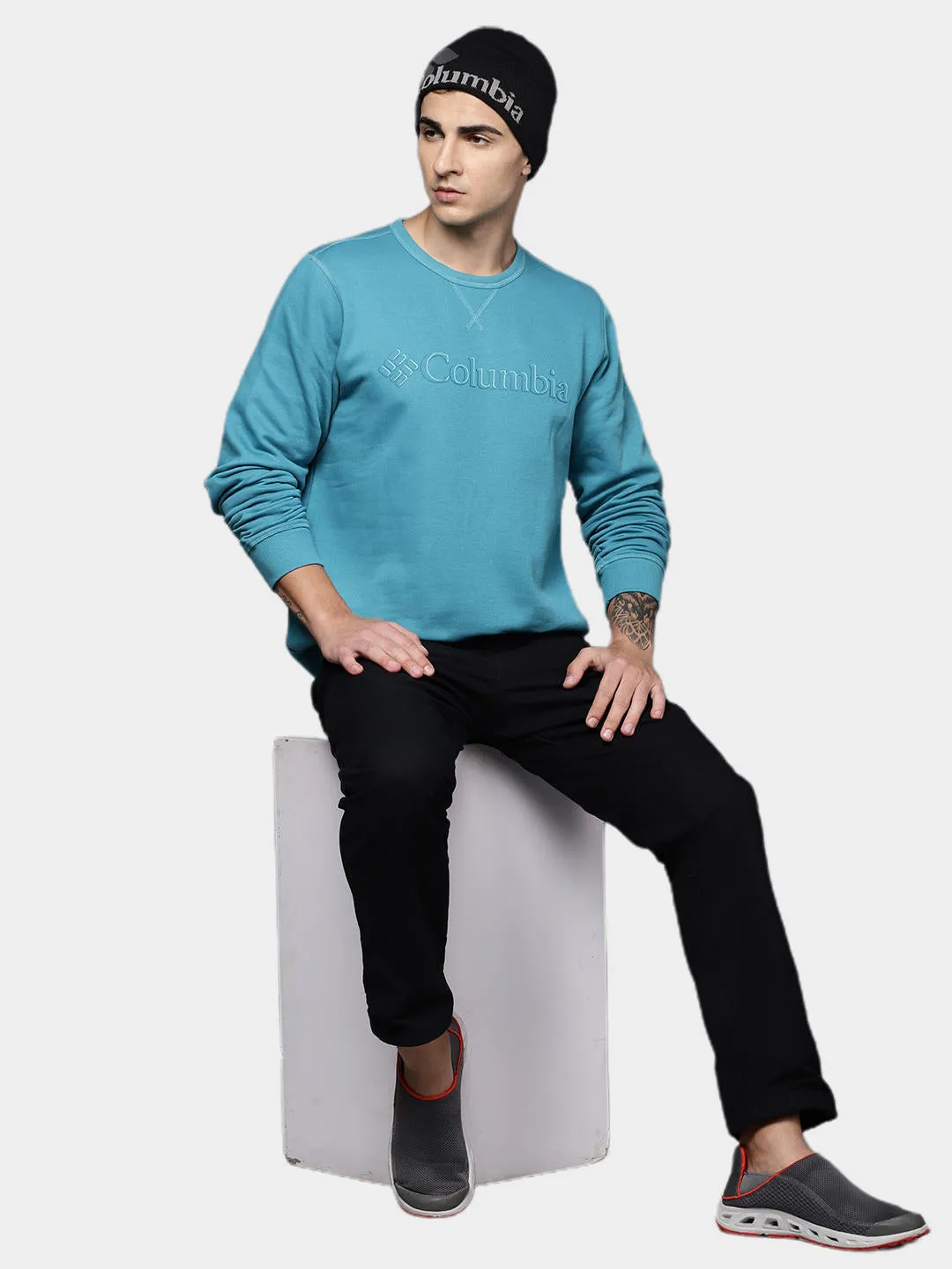 Columbia Men Blue Sun Protection M Logo Crew Pullover