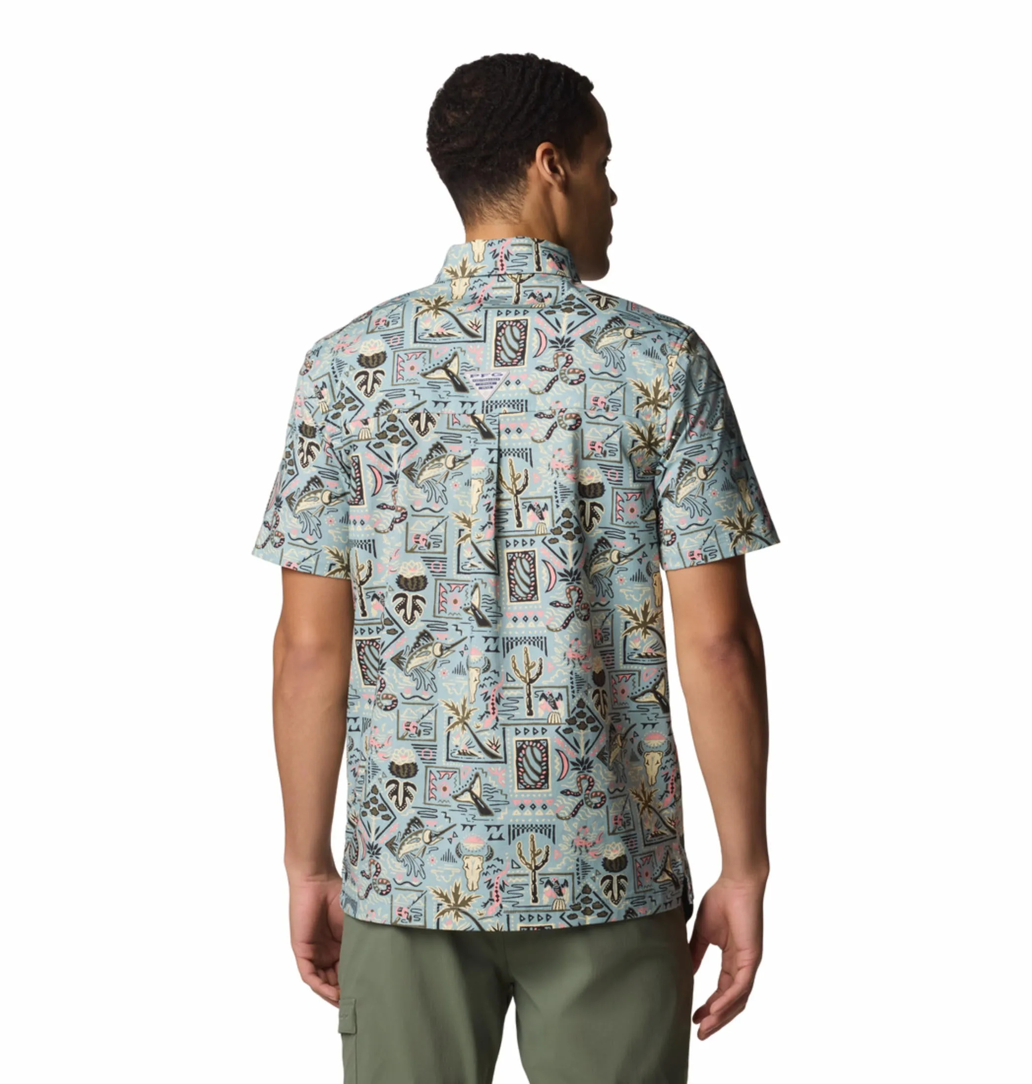 Columbia Men Blue Wild Cast Camp Short Sleeve Shirt