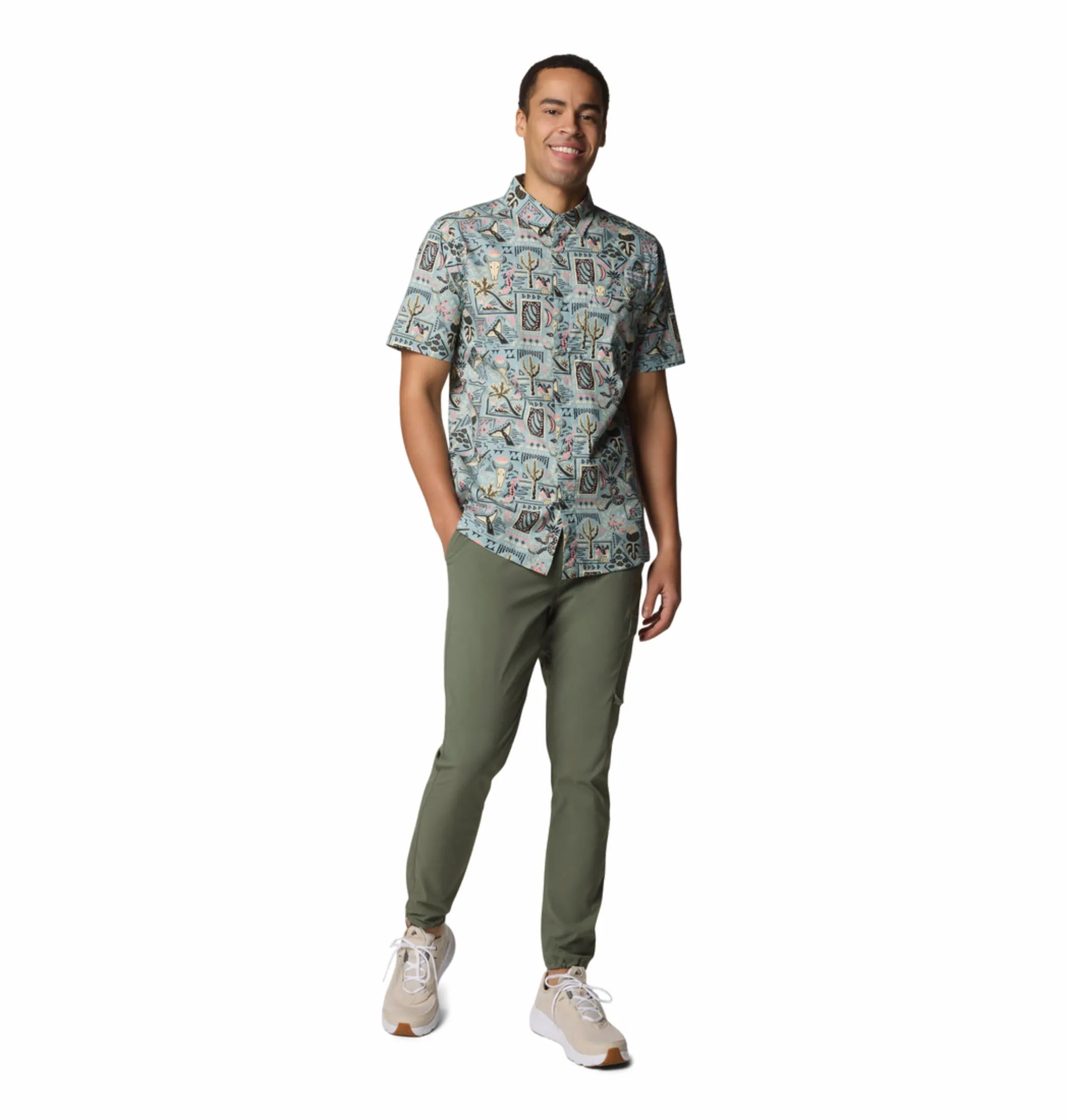 Columbia Men Blue Wild Cast Camp Short Sleeve Shirt