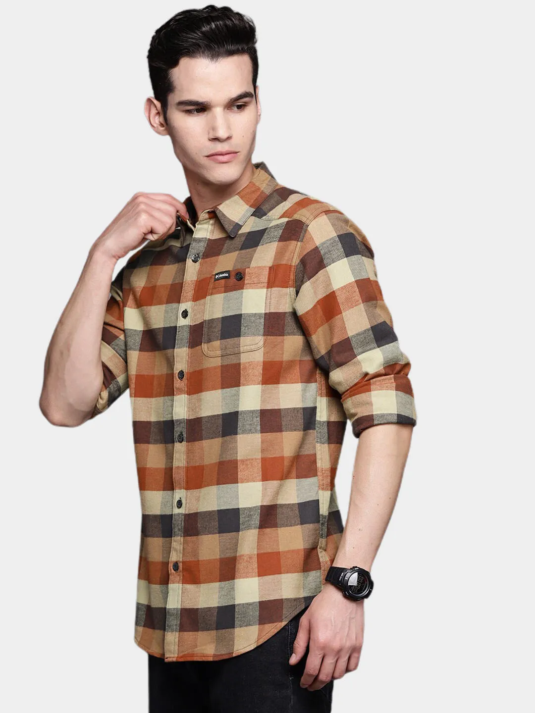 Columbia Men Brown Cornell Woods Flannel Long Sleeve Shirt