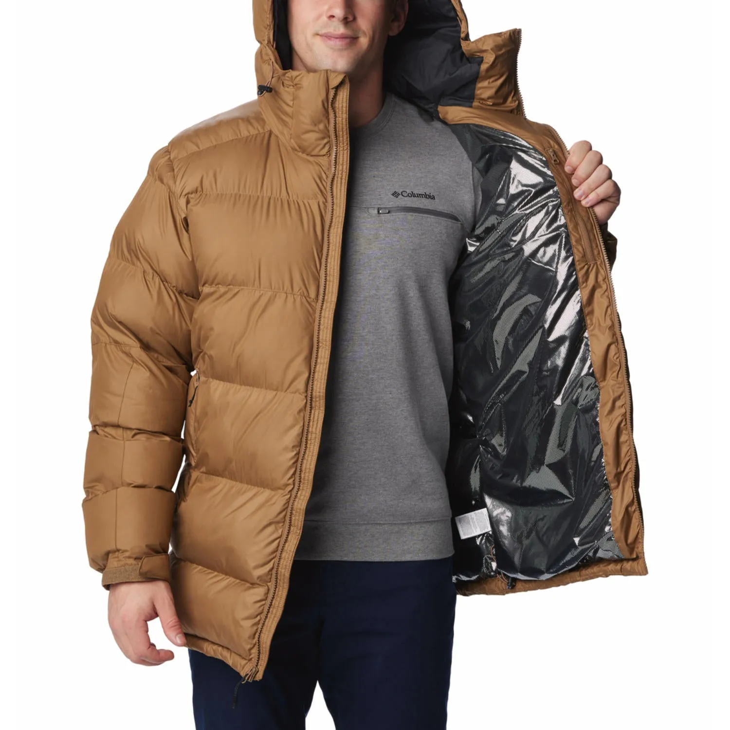 Columbia Men Brown Omni-Heat Reflective Pike Lake Parka Parka Jacket