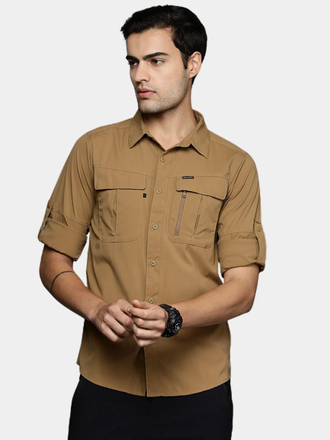 Columbia Men Brown Omni-Shield Newton Ridge II Long Sleeve Shirt