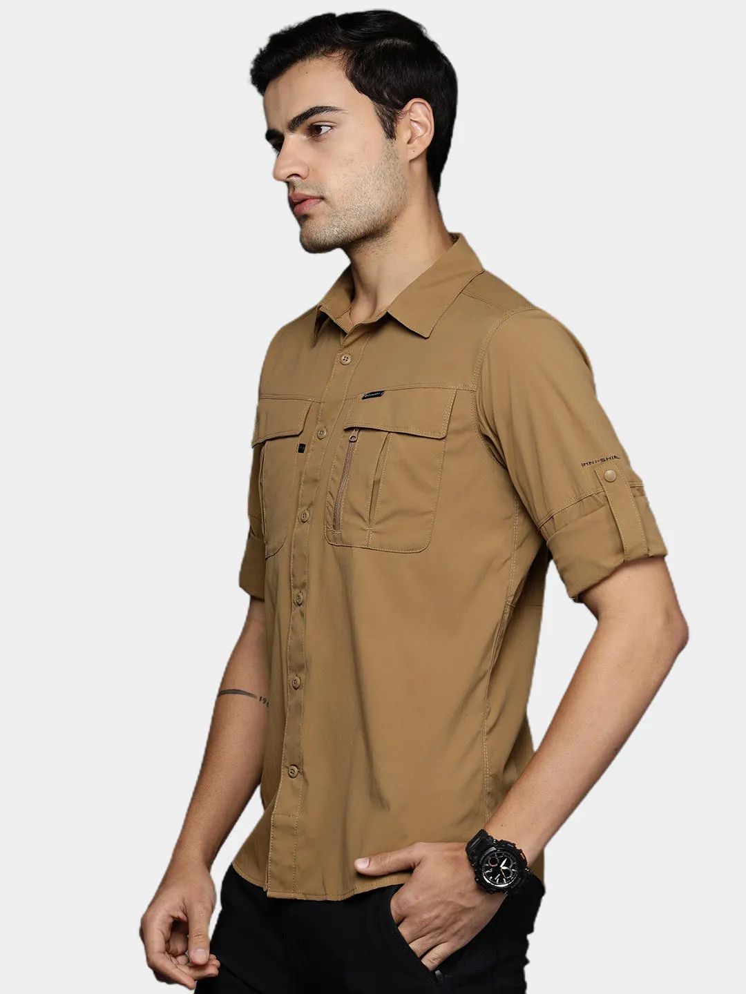 Columbia Men Brown Omni-Shield Newton Ridge II Long Sleeve Shirt