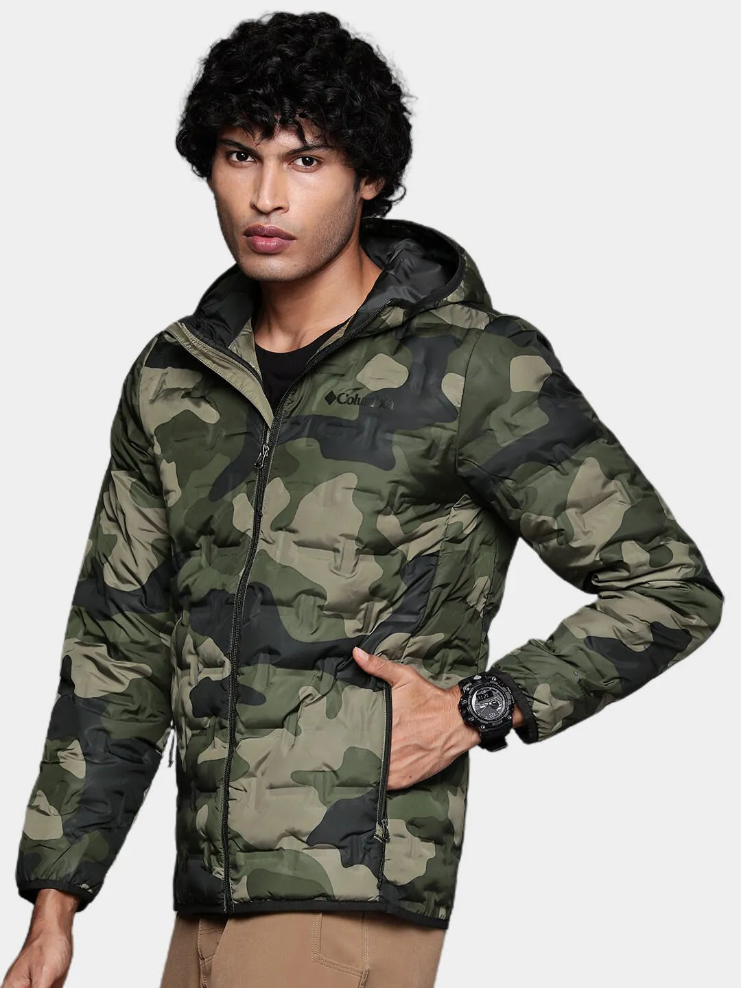 Columbia Men Green Omni-Heat Reflective Delta Ridge Hooded Down Jacket
