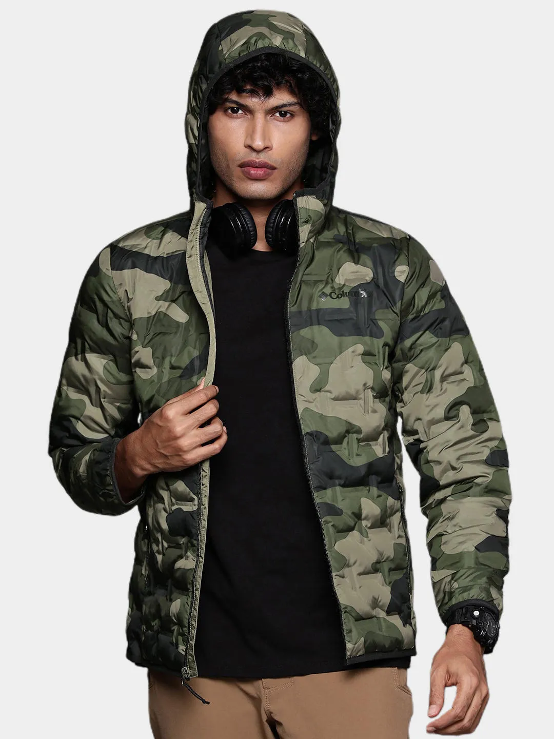 Columbia Men Green Omni-Heat Reflective Delta Ridge Hooded Down Jacket