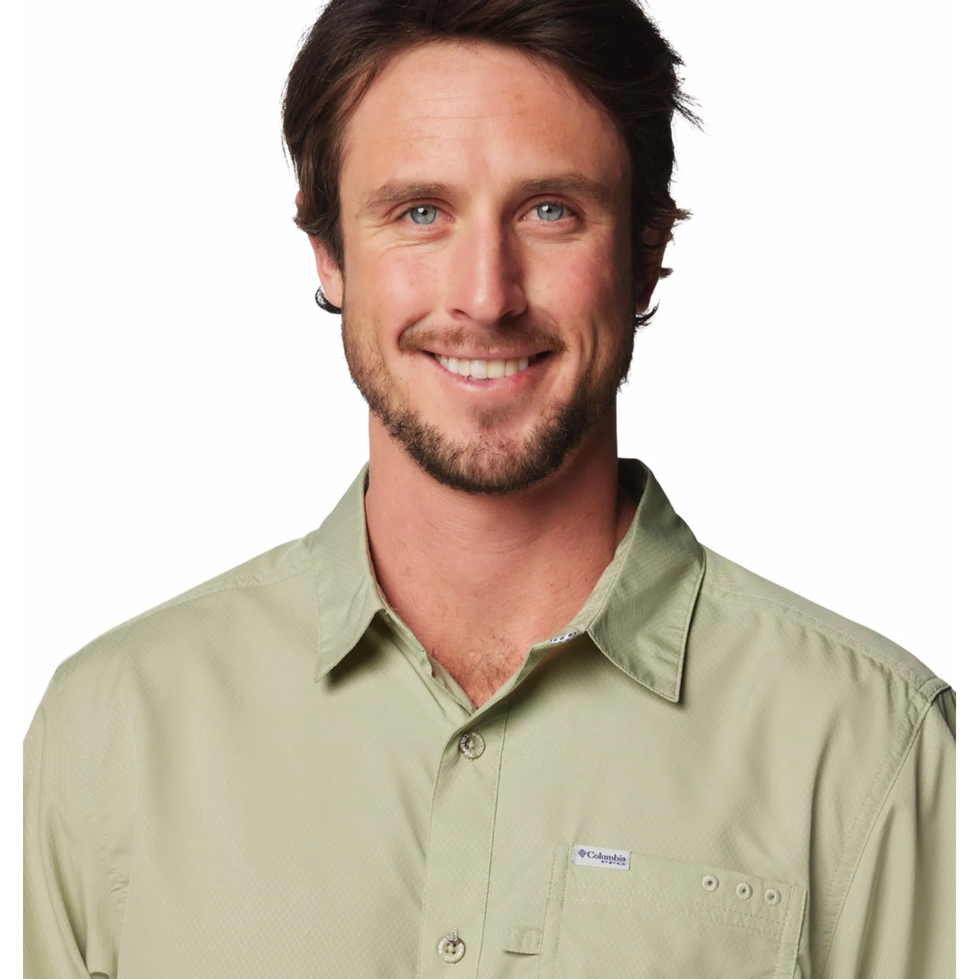 Columbia Men Green Omni-Shade Slack Tide Camp Short Sleeve Shirt
