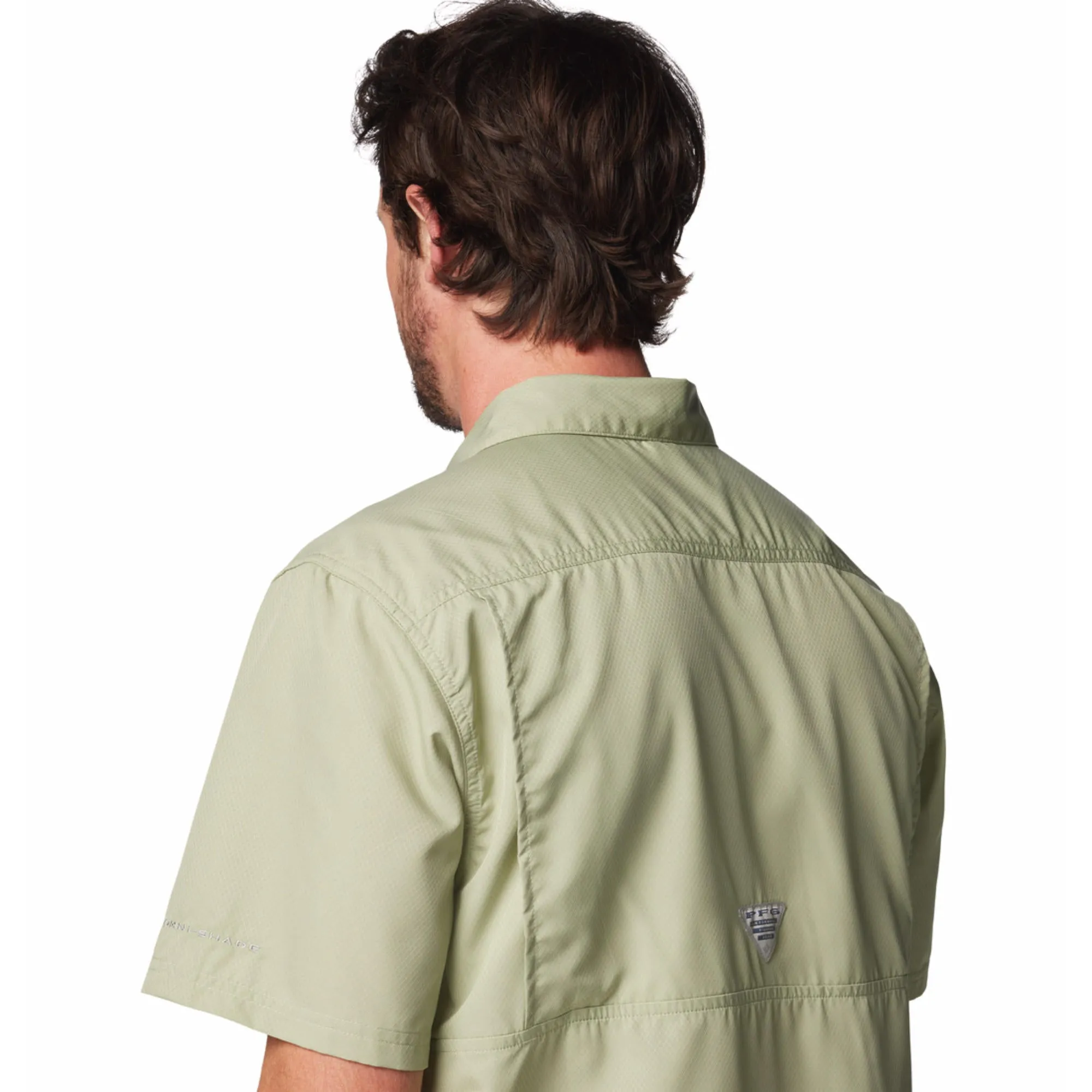 Columbia Men Green Omni-Shade Slack Tide Camp Short Sleeve Shirt