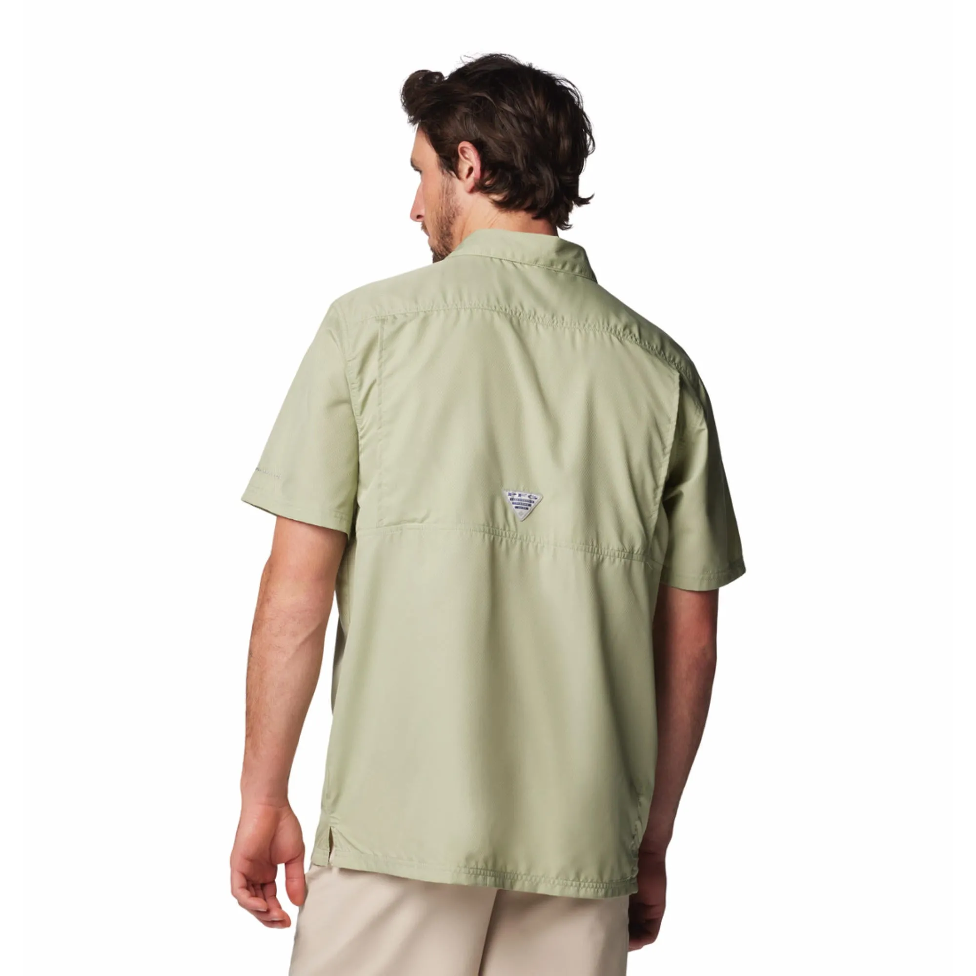 Columbia Men Green Omni-Shade Slack Tide Camp Short Sleeve Shirt