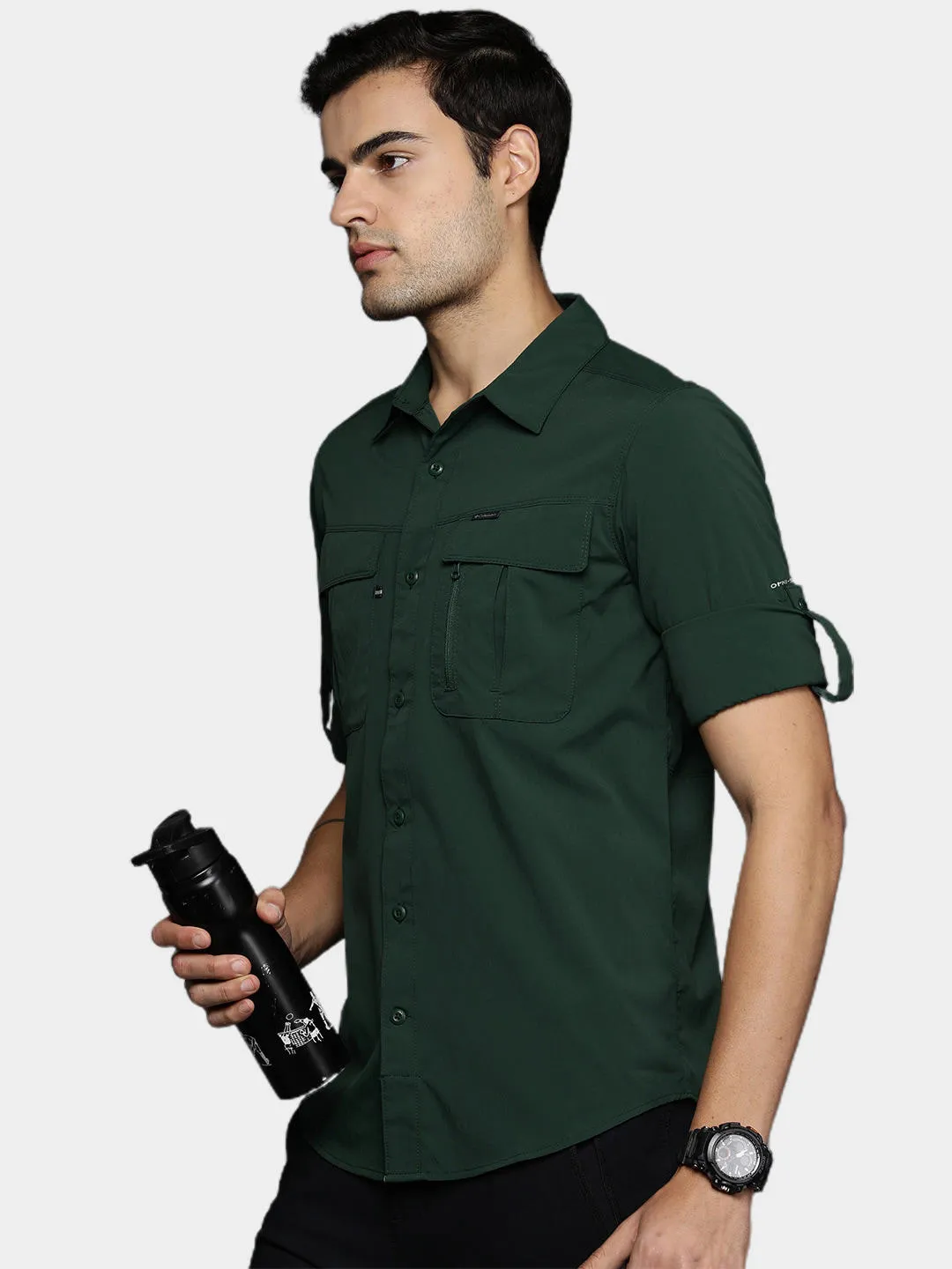 Columbia Men Green Omni-Shield Newton Ridge II Long Sleeve Shirt