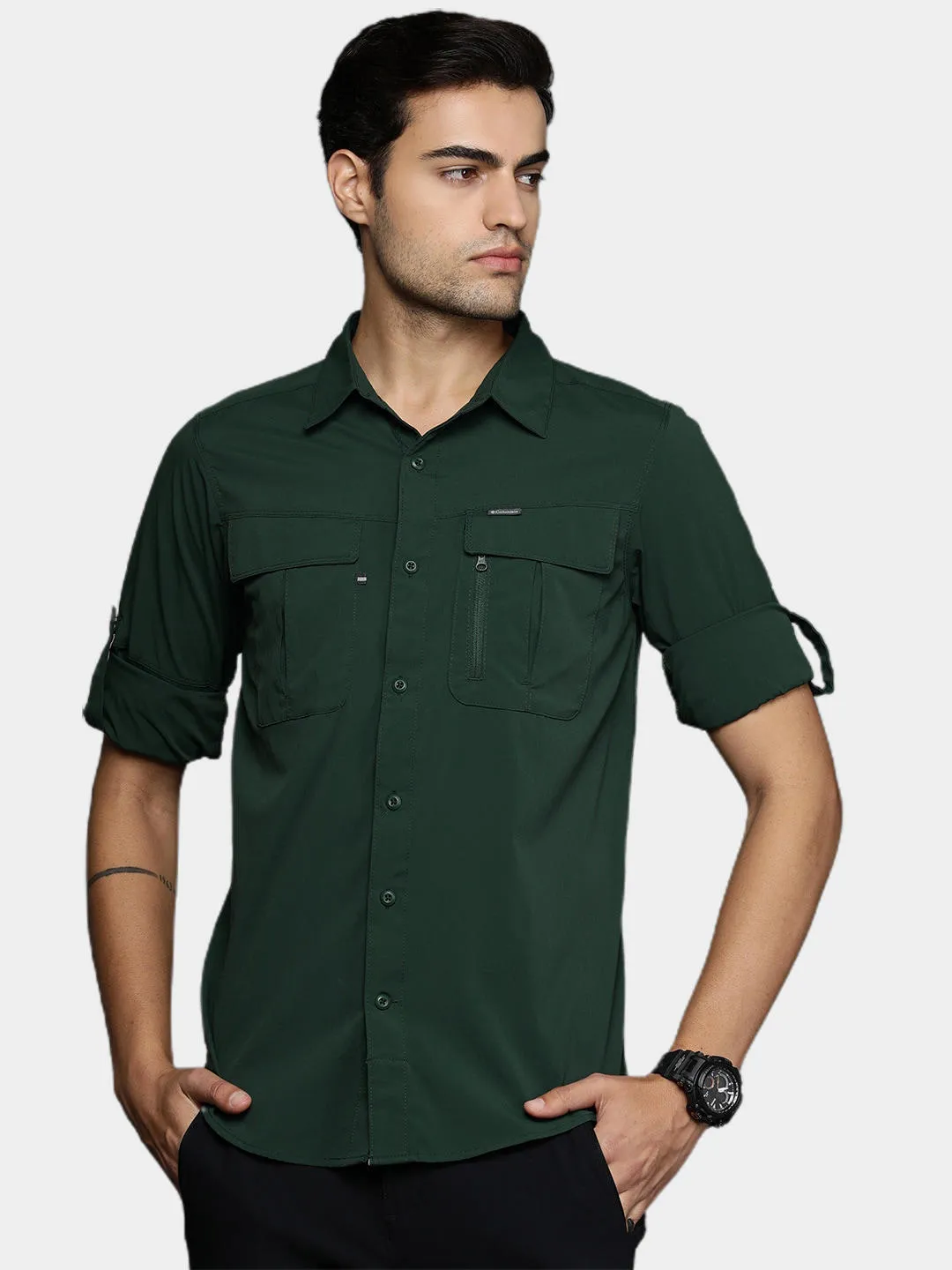 Columbia Men Green Omni-Shield Newton Ridge II Long Sleeve Shirt
