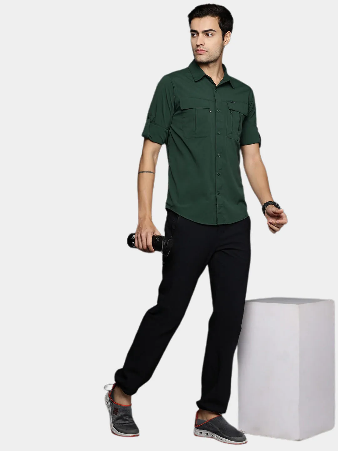 Columbia Men Green Omni-Shield Newton Ridge II Long Sleeve Shirt