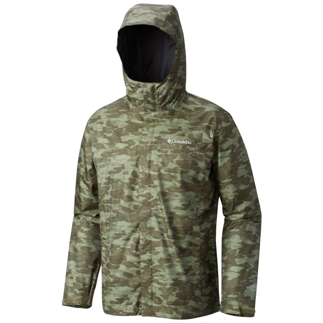 Columbia Men Green Omni-Tech Watertight Printed Waterproof Rain Jacket