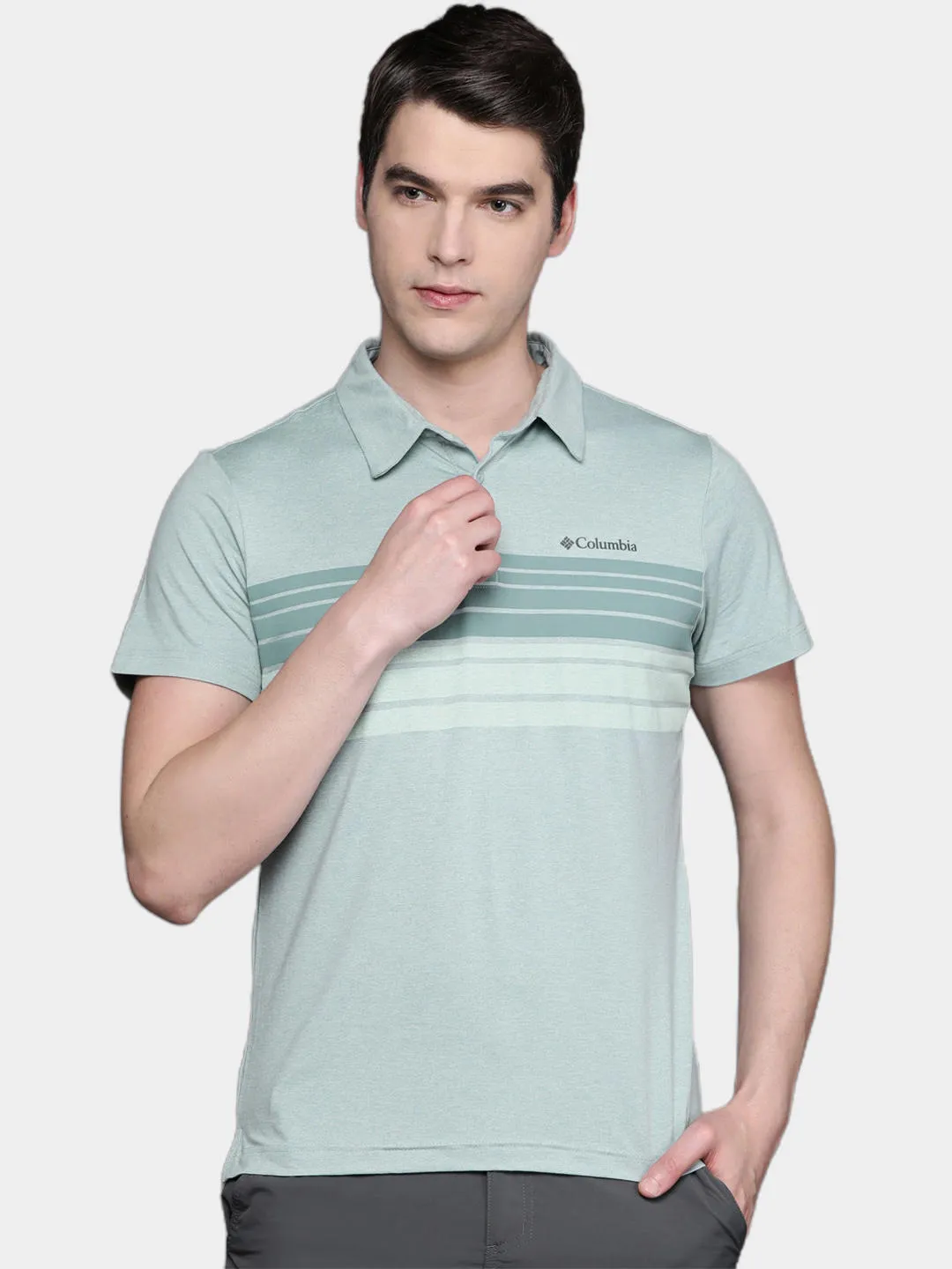 Columbia Men Green Omni-Wick Tech Trail Novelty Polo Tshirt