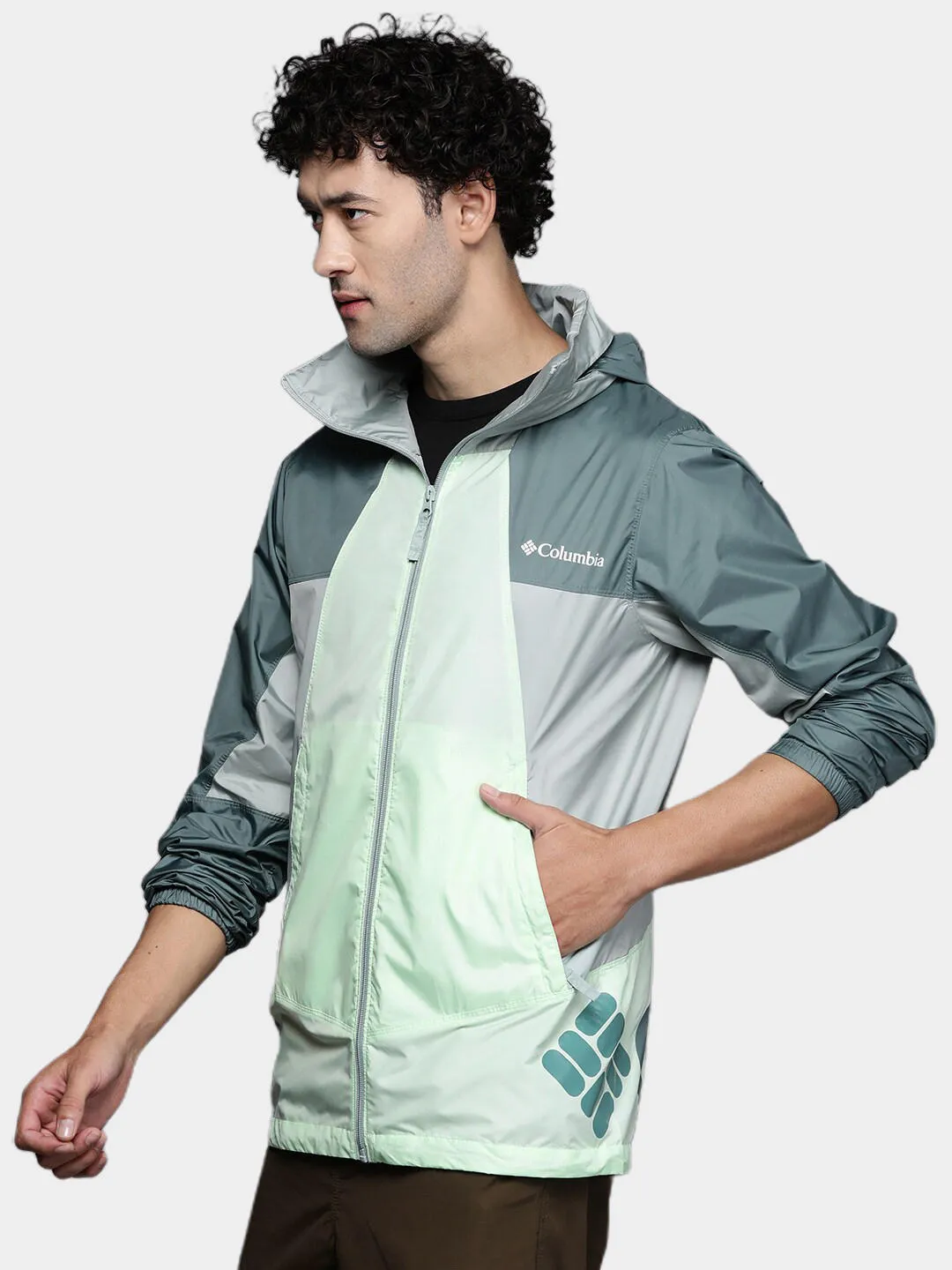 Columbia Men Green Sun Protection Point Park Windbreaker Jacket