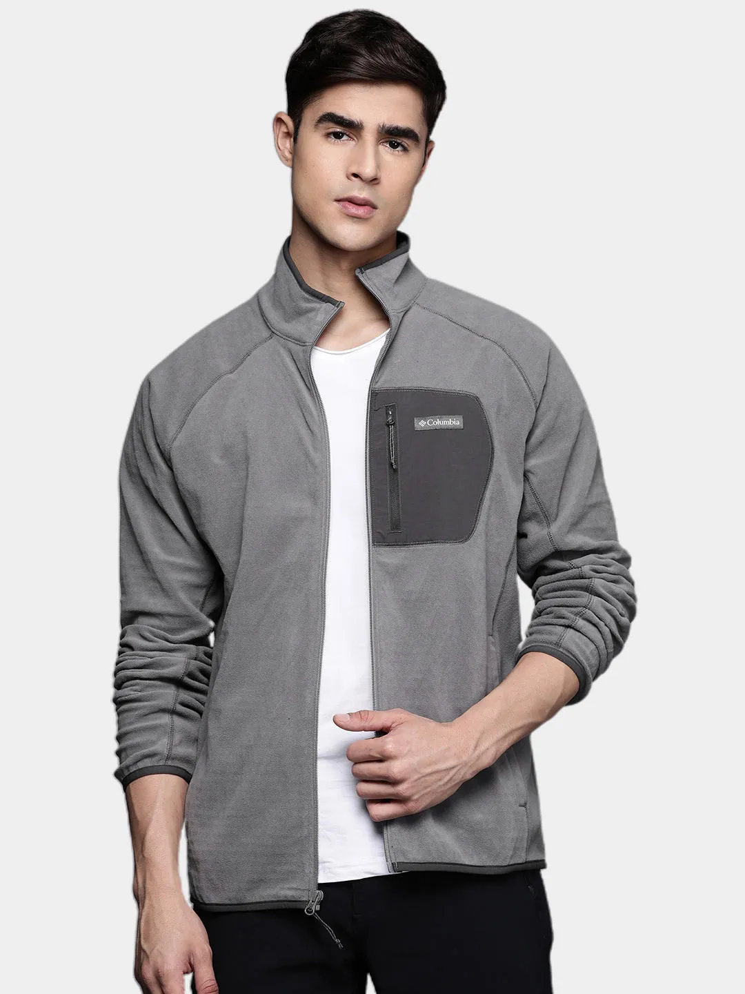 Columbia Men Grey Omni-Heat Helix M Outdoor Tracks Fleece Jacket