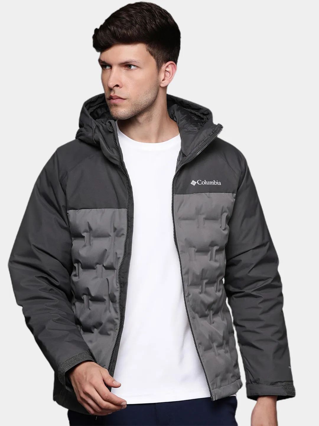 Columbia Men Grey Omni-Heat Infinity Grand Trek II Hooded Down Jacket