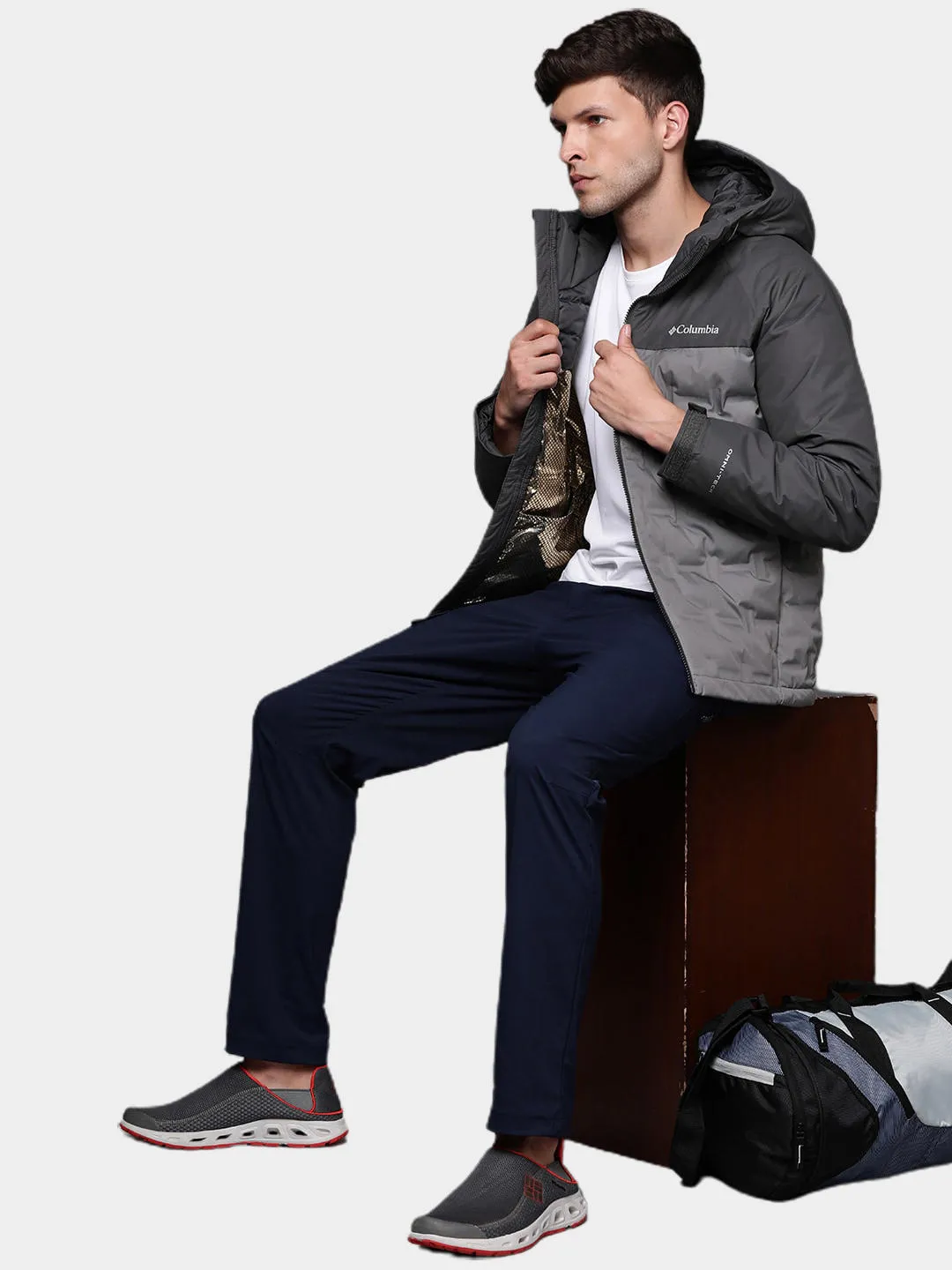 Columbia Men Grey Omni-Heat Infinity Grand Trek II Hooded Down Jacket
