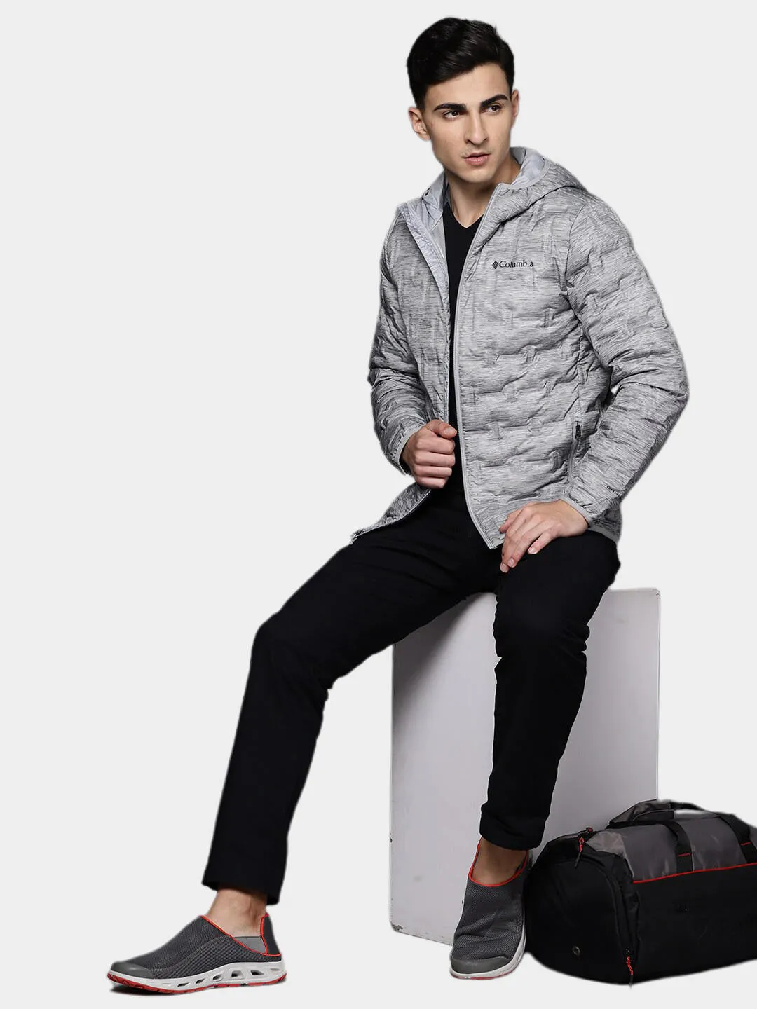 Columbia Men Grey Omni-Heat Reflective Delta Ridge Hooded Down Jacket