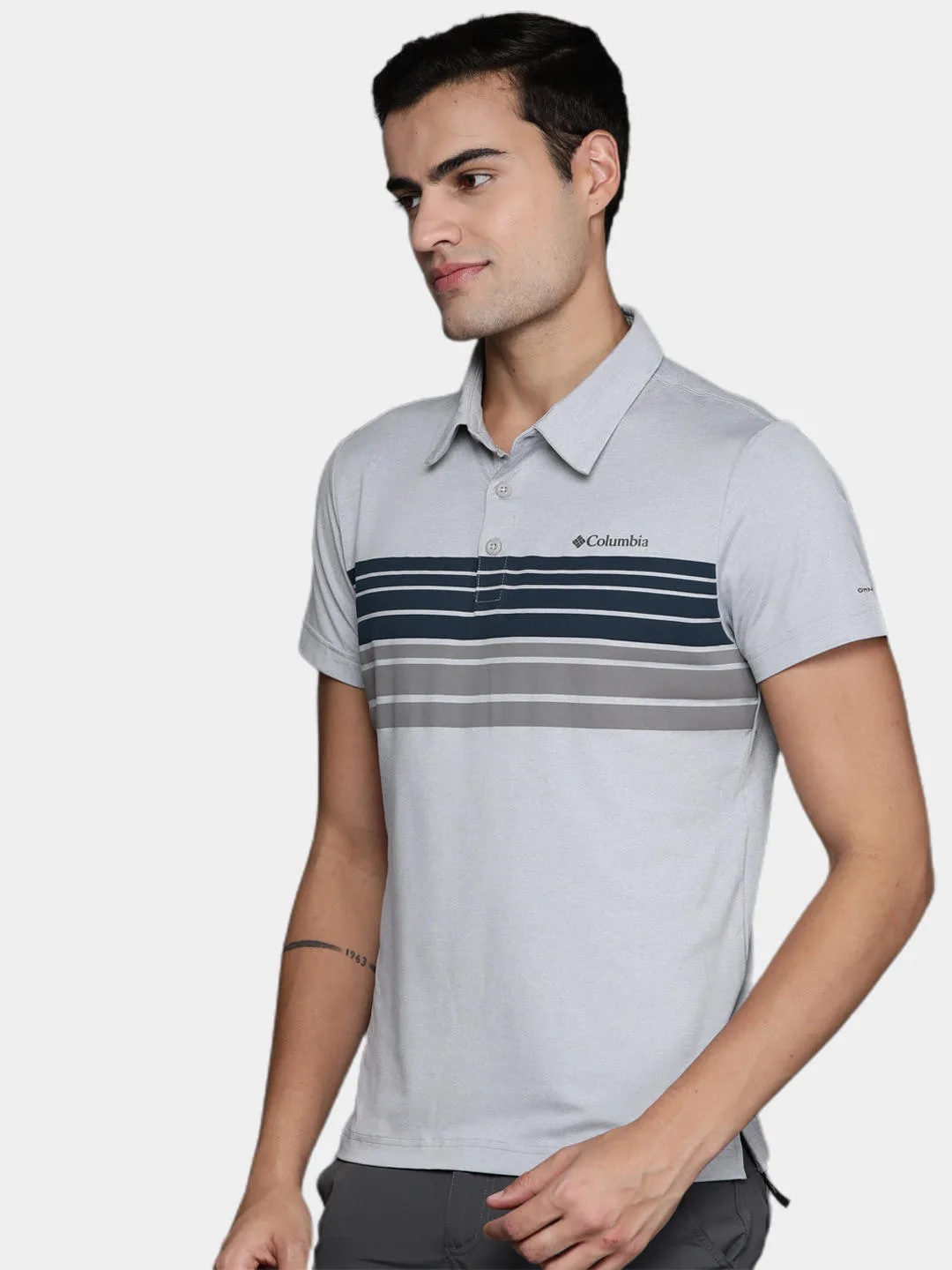 Columbia Men Grey Omni-Wick Tech Trail Novelty Polo Tshirt