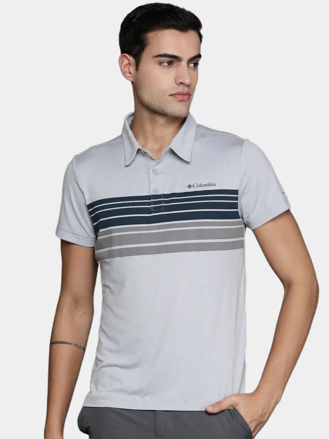 Columbia Men Grey Omni-Wick Tech Trail Novelty Polo Tshirt