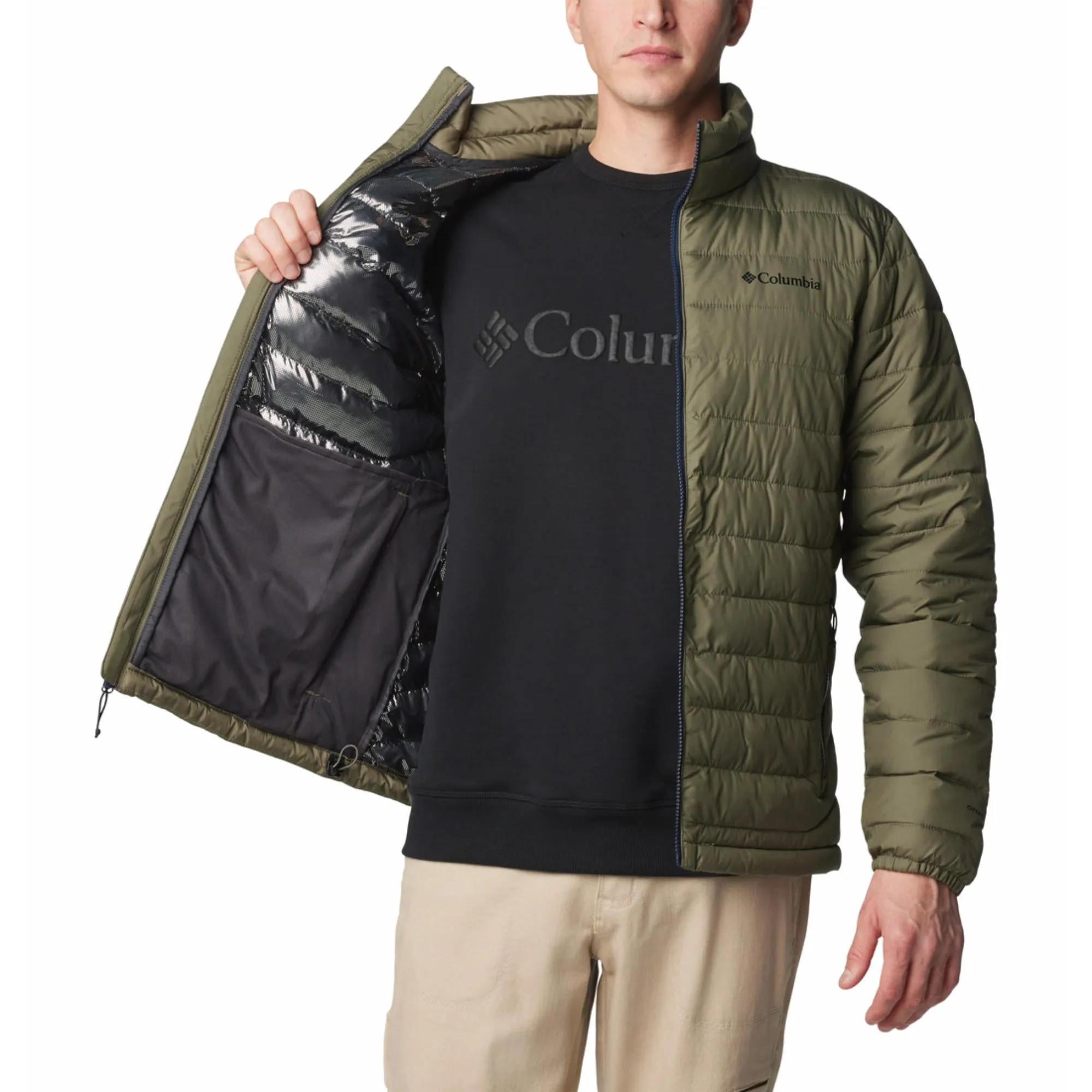 Columbia Men Olive Omni-Heat Reflective Powder Lite II Jacket