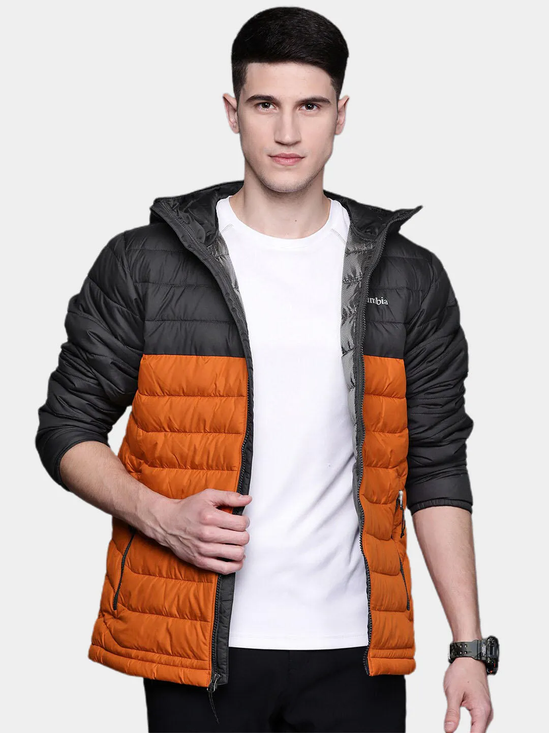 Columbia Men Orange Omni-Heat Reflective Powder Lite Hooded Jacket
