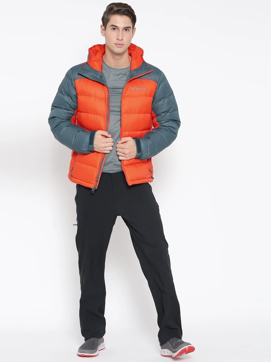 Columbia Men Orange Omni-Heat Reflective Quantum Voyage Hooded Down Jacket