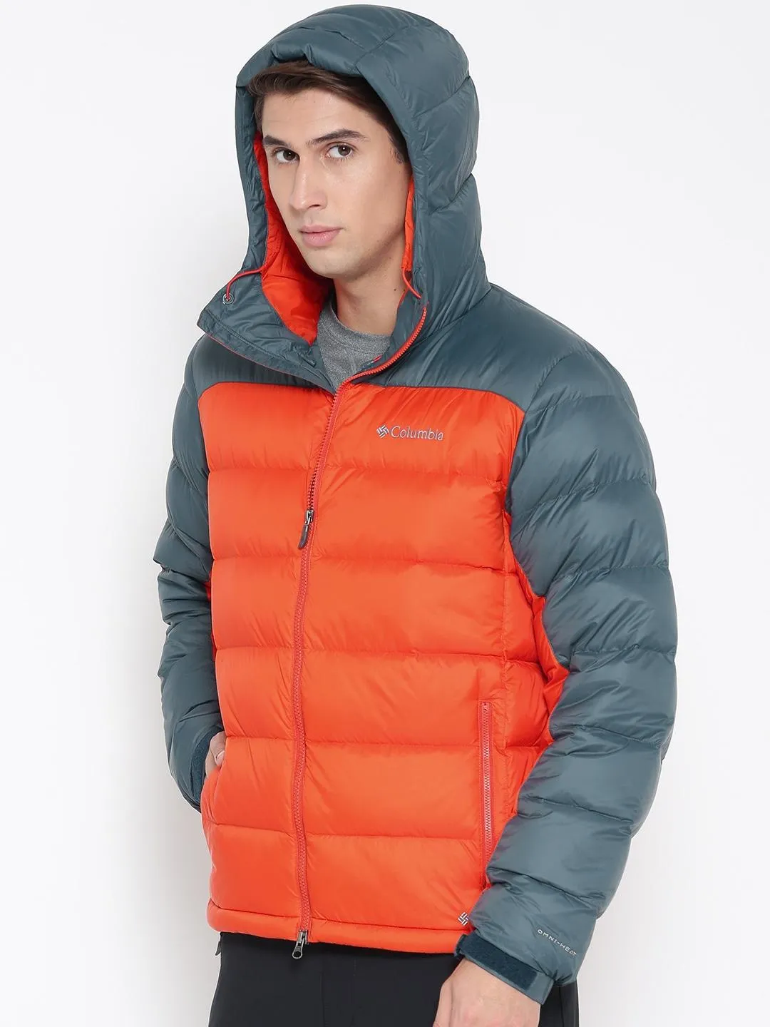 Columbia Men Orange Omni-Heat Reflective Quantum Voyage Hooded Down Jacket