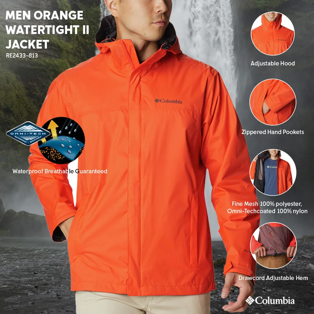 Columbia Men Orange Omni-Tech Watertight II Waterproof Rain Jacket