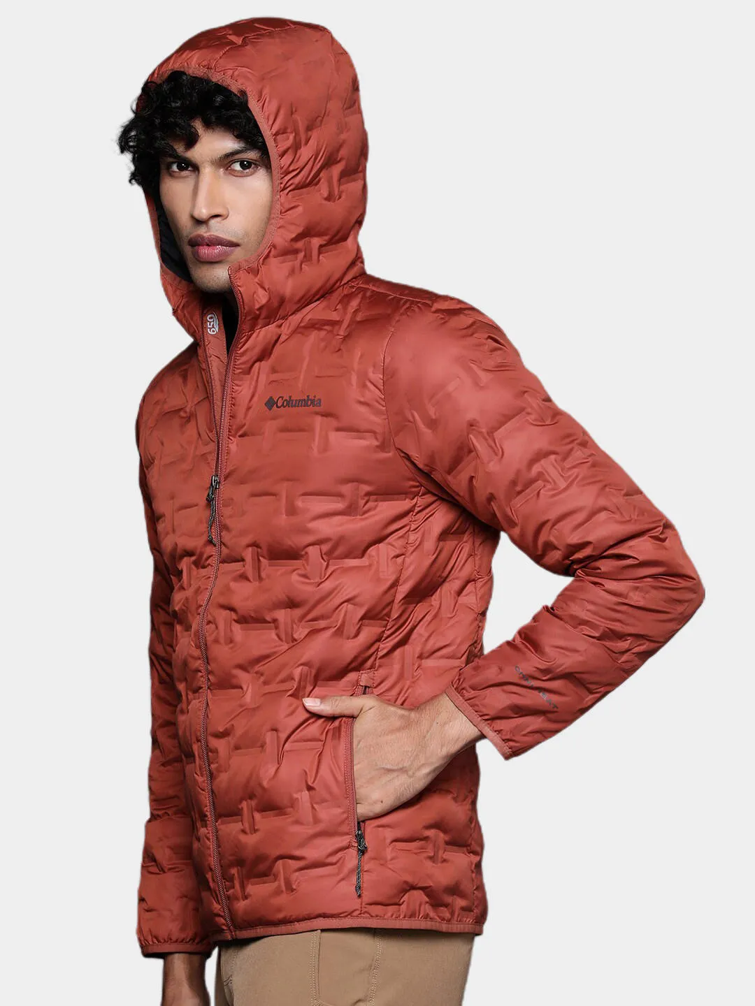 Columbia Men Red Omni-Heat Reflective Delta Ridge Hooded Down Jacket