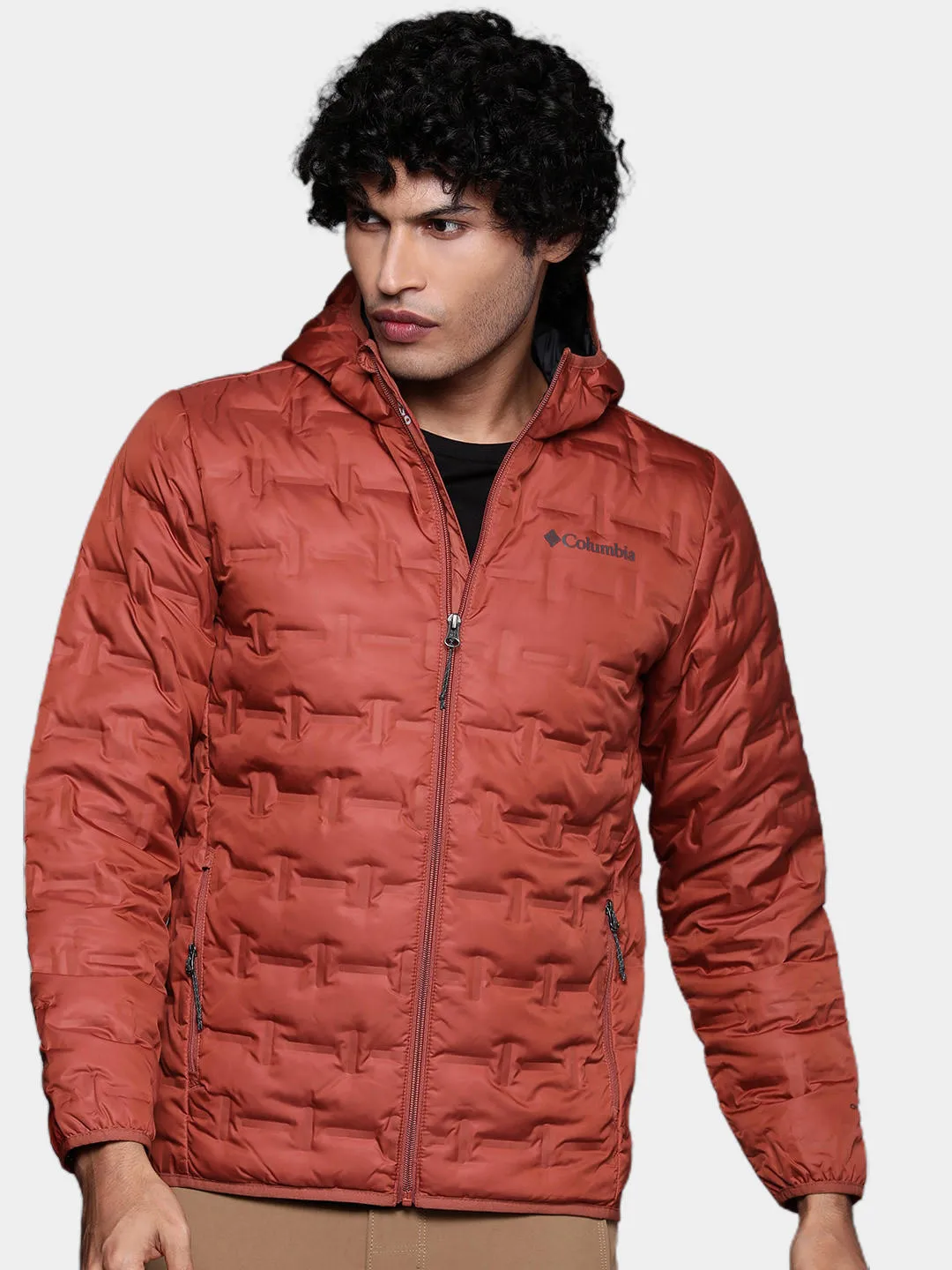 Columbia Men Red Omni-Heat Reflective Delta Ridge Hooded Down Jacket
