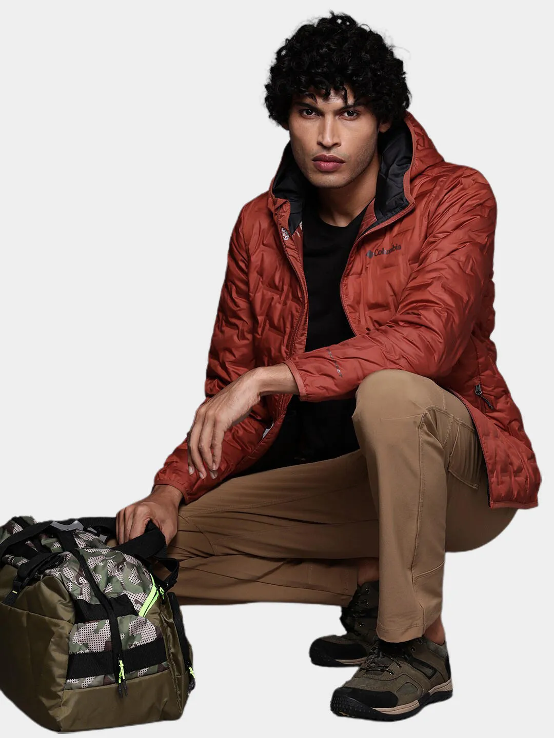 Columbia Men Red Omni-Heat Reflective Delta Ridge Hooded Down Jacket