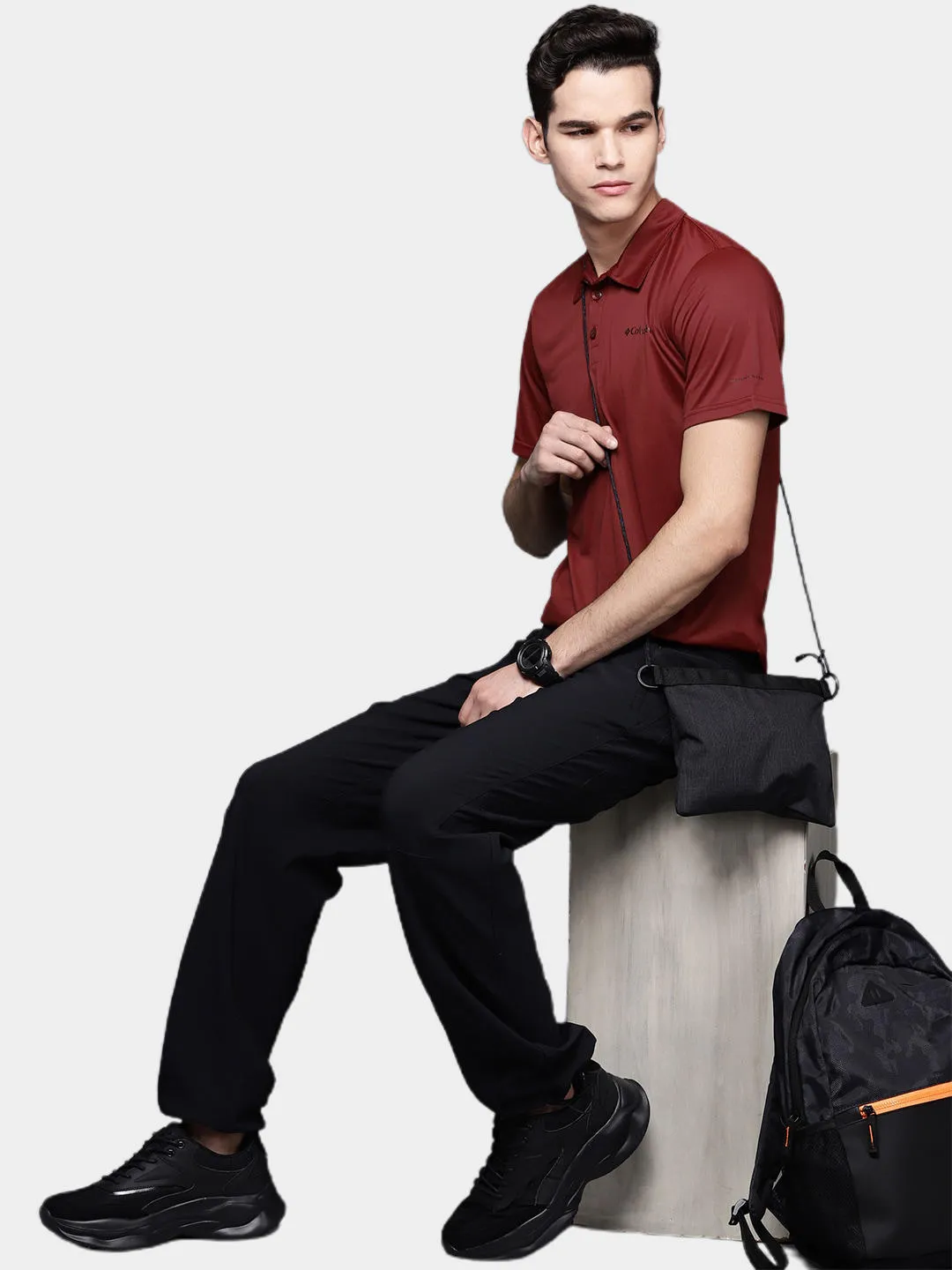Columbia Men Red Omni-Wick Hike Polo Tshirt