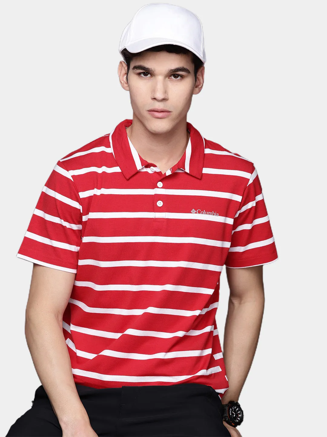 Columbia Men Red Omni-Wick Sun Trek Polo Tshirt