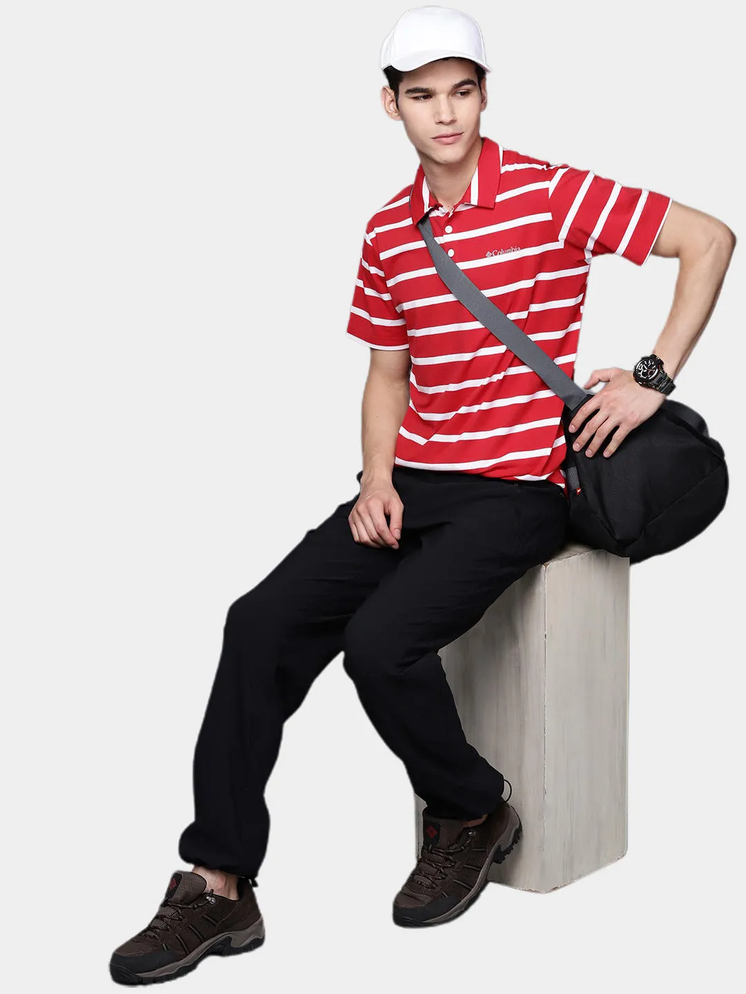 Columbia Men Red Omni-Wick Sun Trek Polo Tshirt