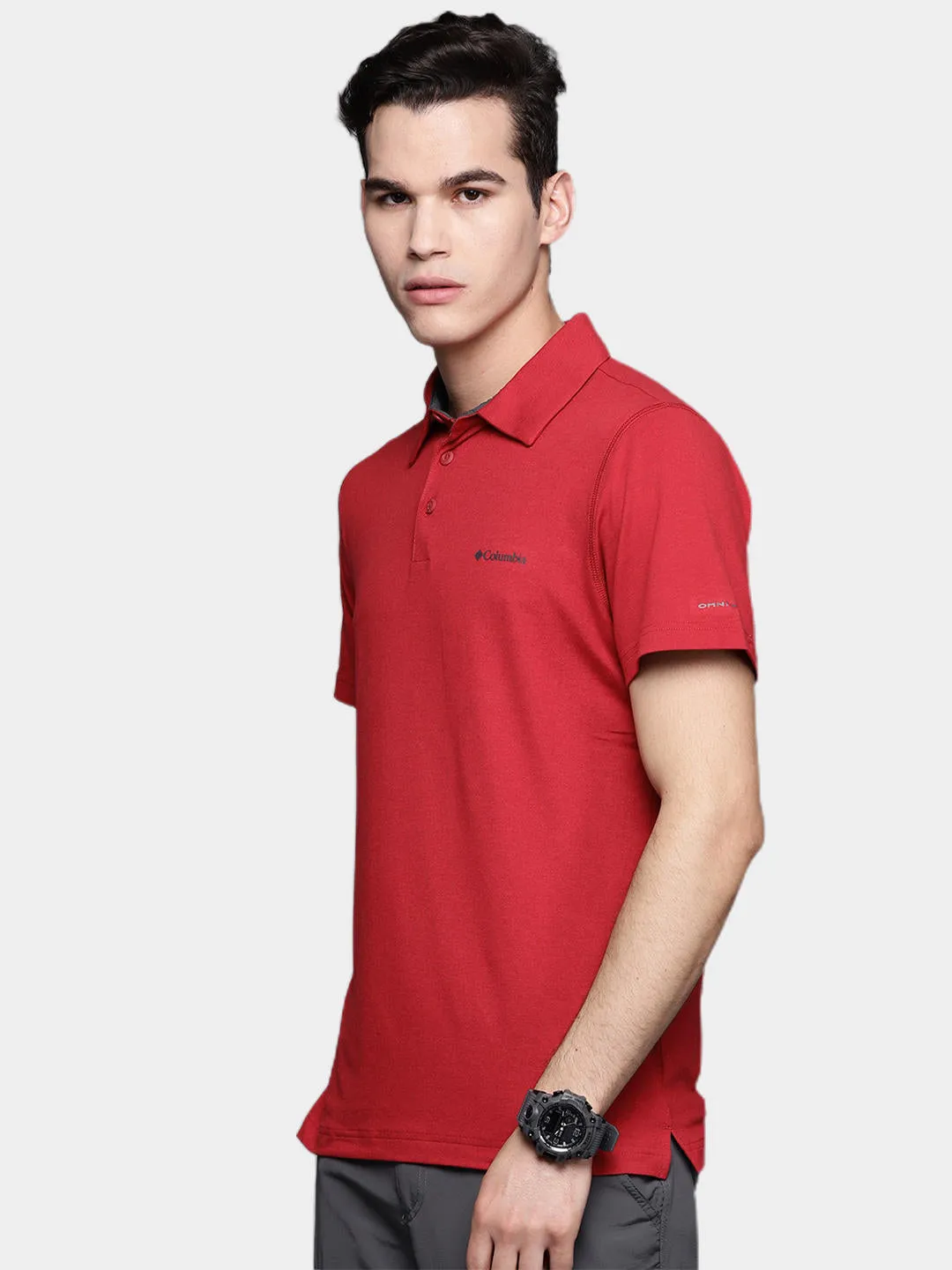 Columbia Men Red Omni-Wick Tech Trail Polo Tshirt