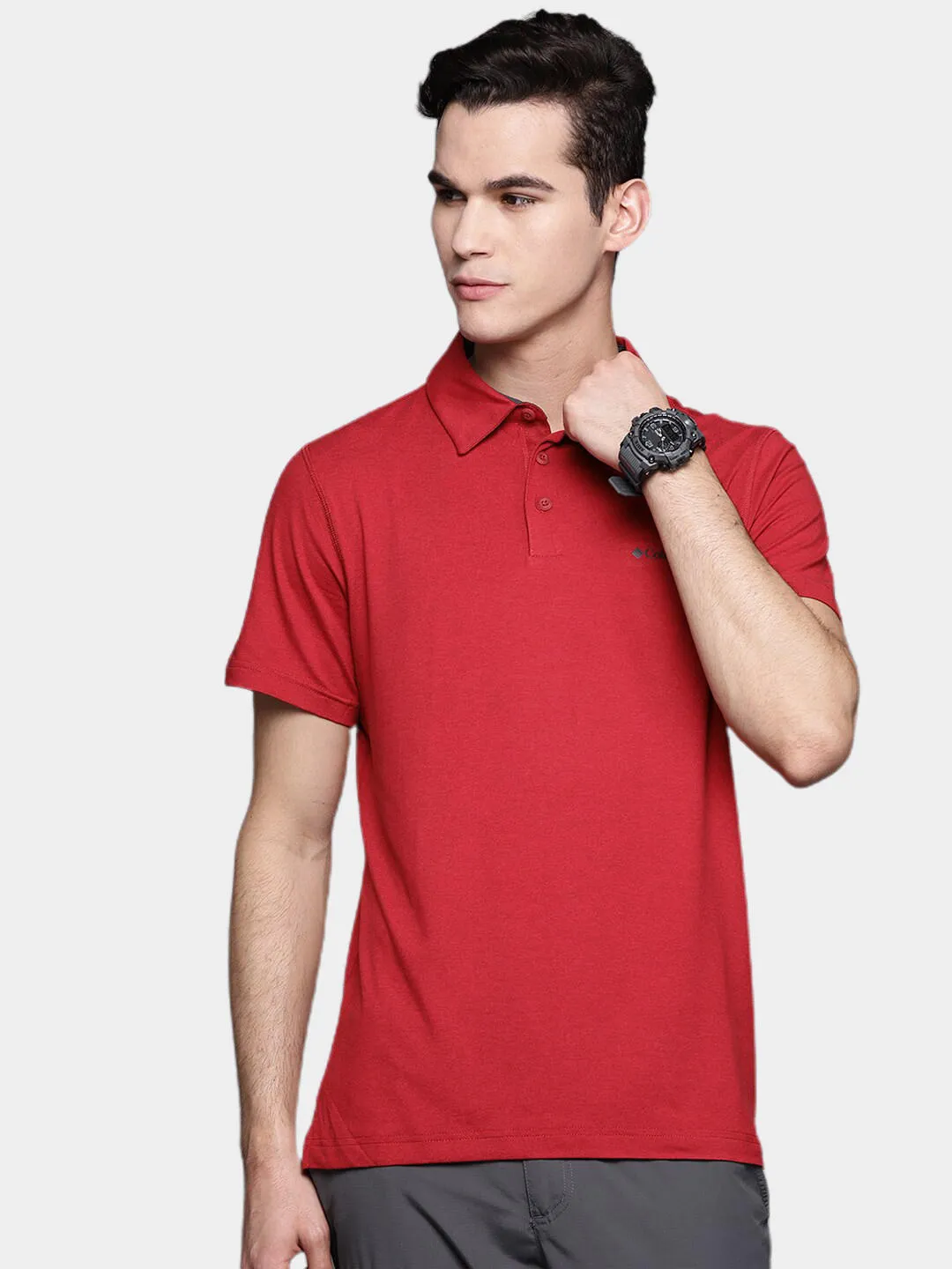 Columbia Men Red Omni-Wick Tech Trail Polo Tshirt