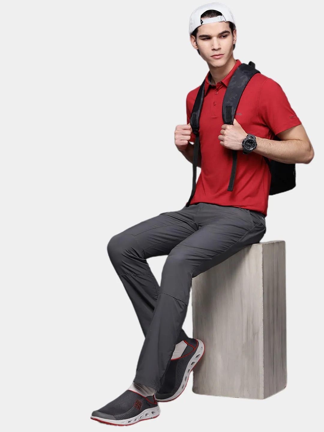 Columbia Men Red Omni-Wick Tech Trail Polo Tshirt