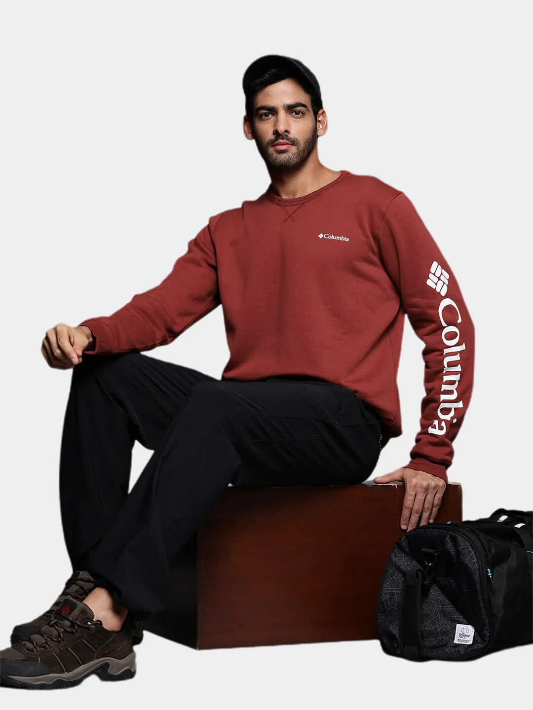 Columbia Men Red Sun Protection M Logo Crew Pullover