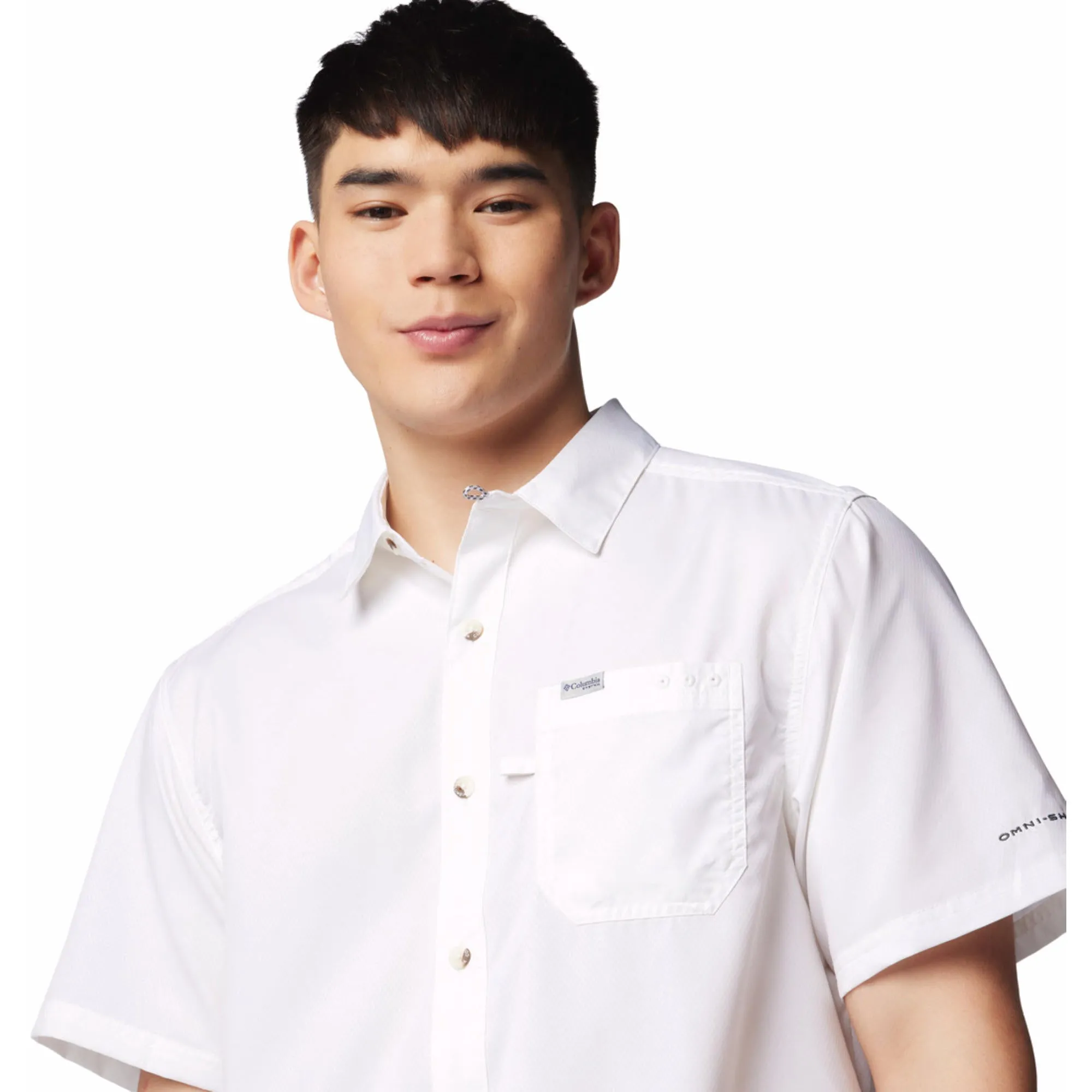 Columbia Men White Omni-Shade Slack Tide Camp Short Sleeve Shirt