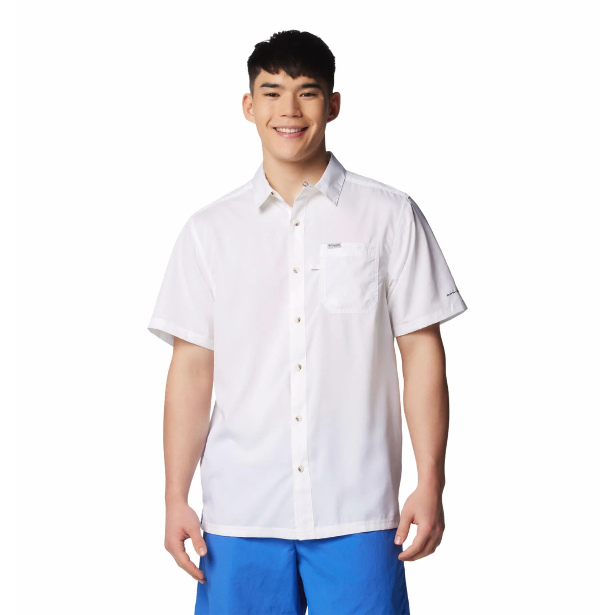 Columbia Men White Omni-Shade Slack Tide Camp Short Sleeve Shirt