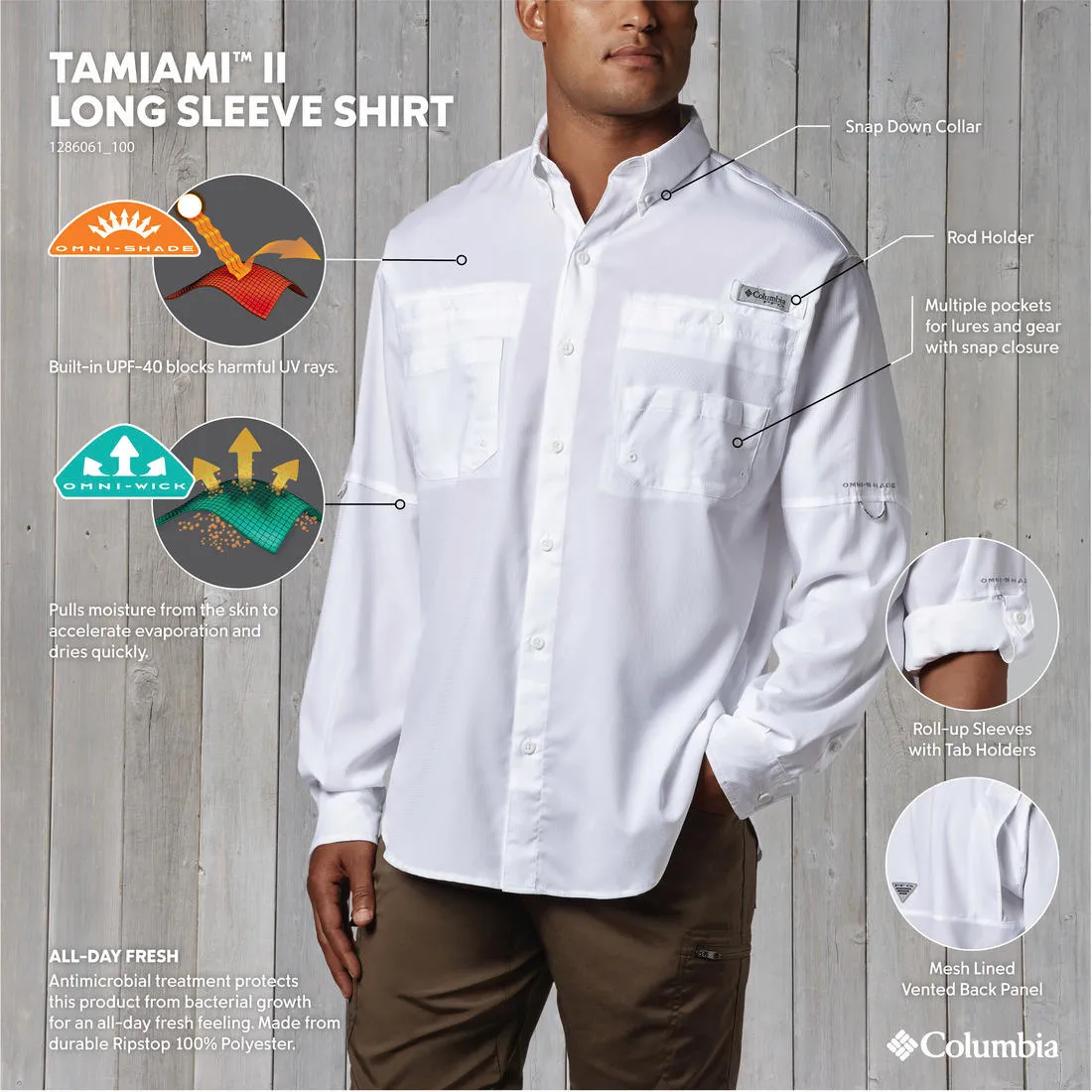 Columbia Men White Omni-Wick Tamiami II Long Sleeve Shirt
