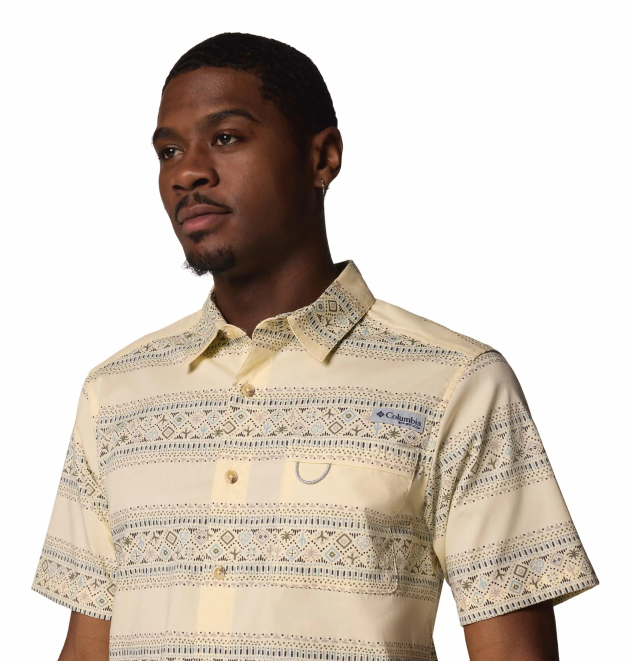 Columbia Men Yellow Wild Cast Camp Short Sleeve Shirt