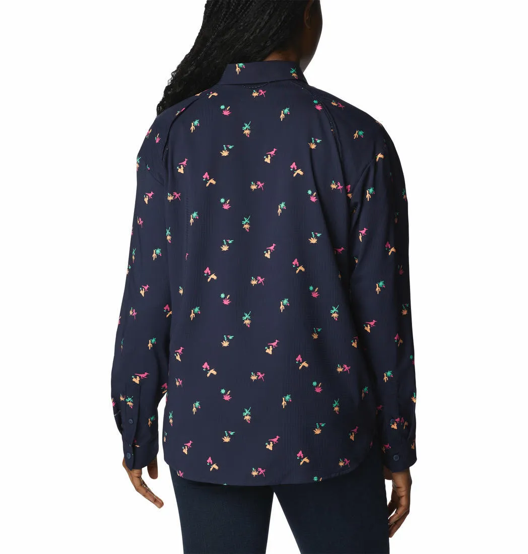 Columbia Women Blue Omni-Shade Silver Ridge Utility Patterned Long Sleeve Shirt