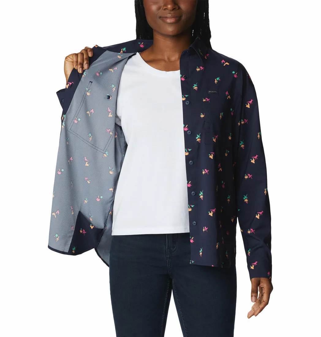 Columbia Women Blue Omni-Shade Silver Ridge Utility Patterned Long Sleeve Shirt