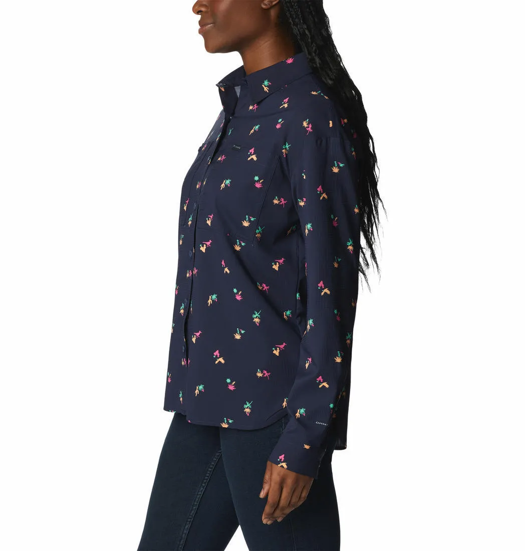 Columbia Women Blue Omni-Shade Silver Ridge Utility Patterned Long Sleeve Shirt