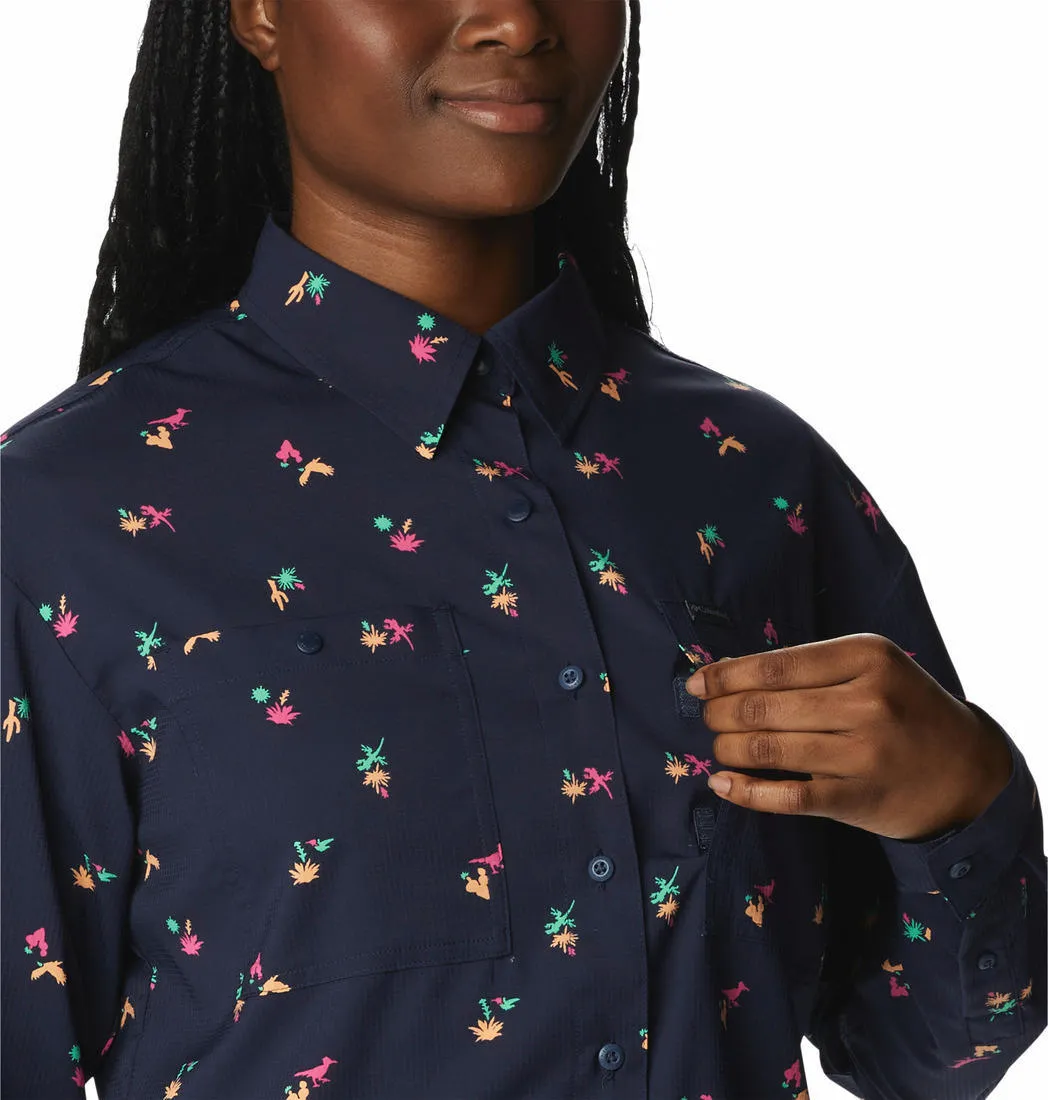Columbia Women Blue Omni-Shade Silver Ridge Utility Patterned Long Sleeve Shirt