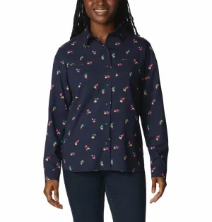 Columbia Women Blue Omni-Shade Silver Ridge Utility Patterned Long Sleeve Shirt