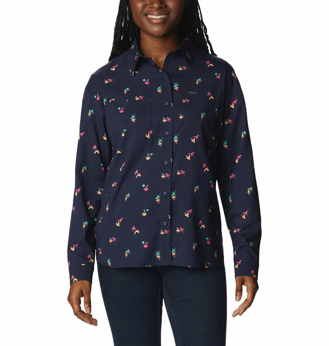Columbia Women Blue Omni-Shade Silver Ridge Utility Patterned Long Sleeve Shirt